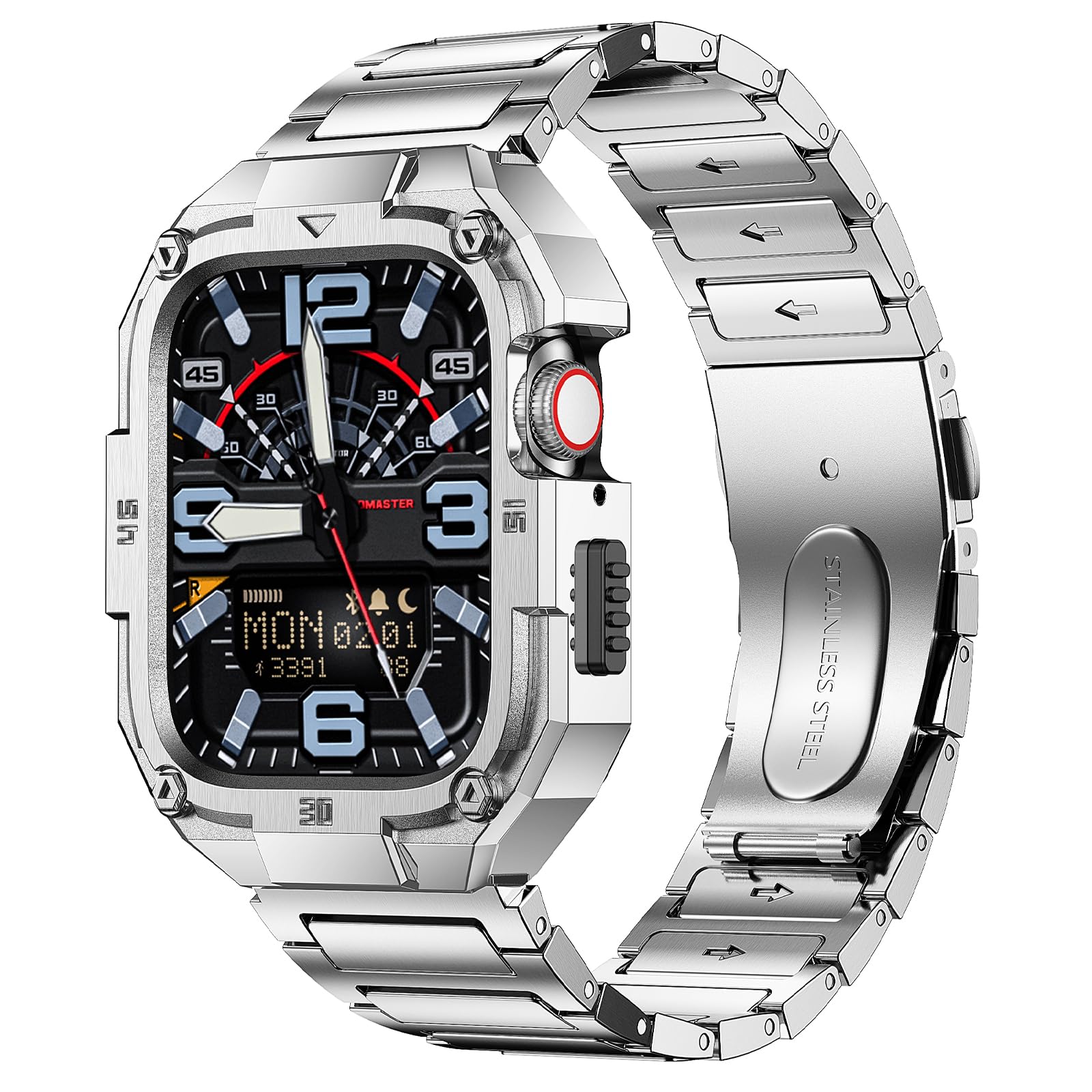 V-MORO Metal Band with Case Compatible with Apple Watch Series10 46mm,Rugged Stainless Steel Strap with Case Cover Men Tou...