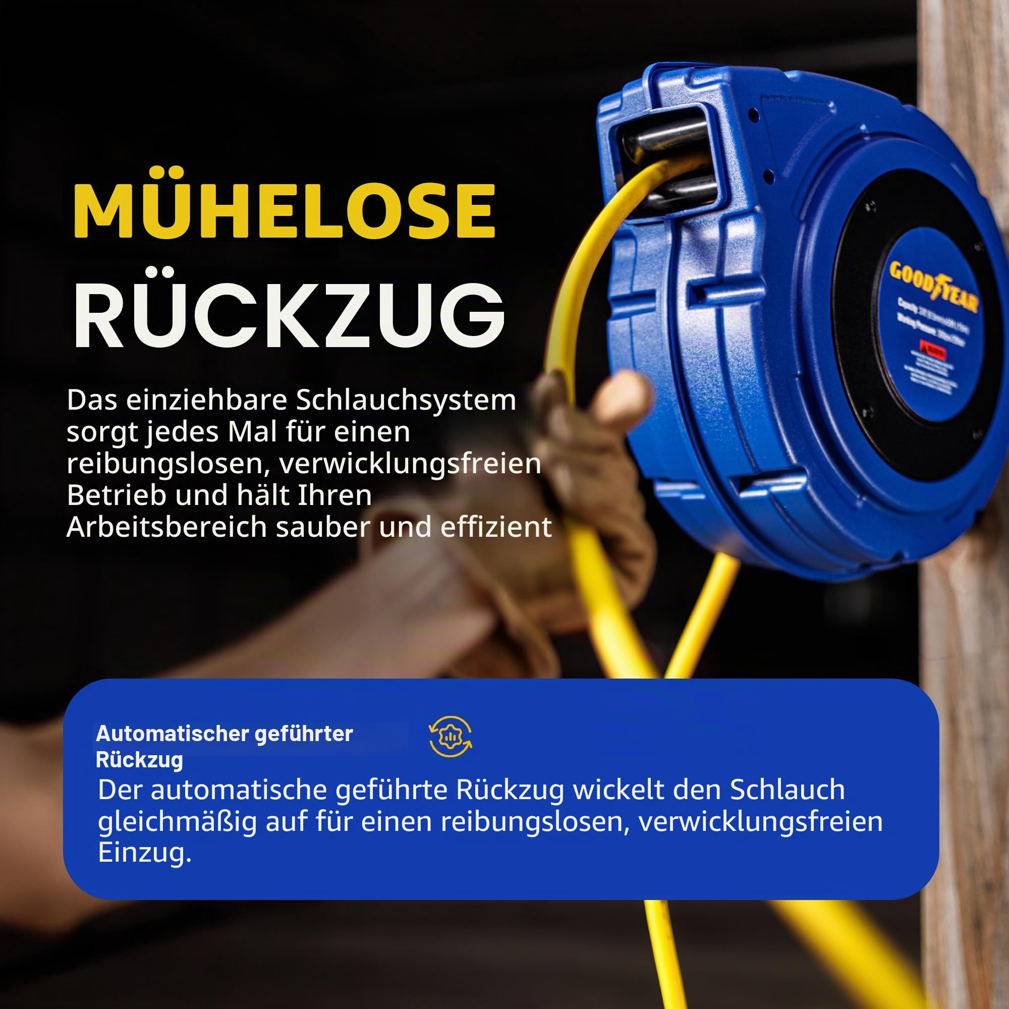 Goodyear 27527153g Enclosed einziehbare air Compressor/Wasser schlauchaufroller mit 3/8 in. x 50 ft. hybrid Polymer-Schlauch, max. 300psi