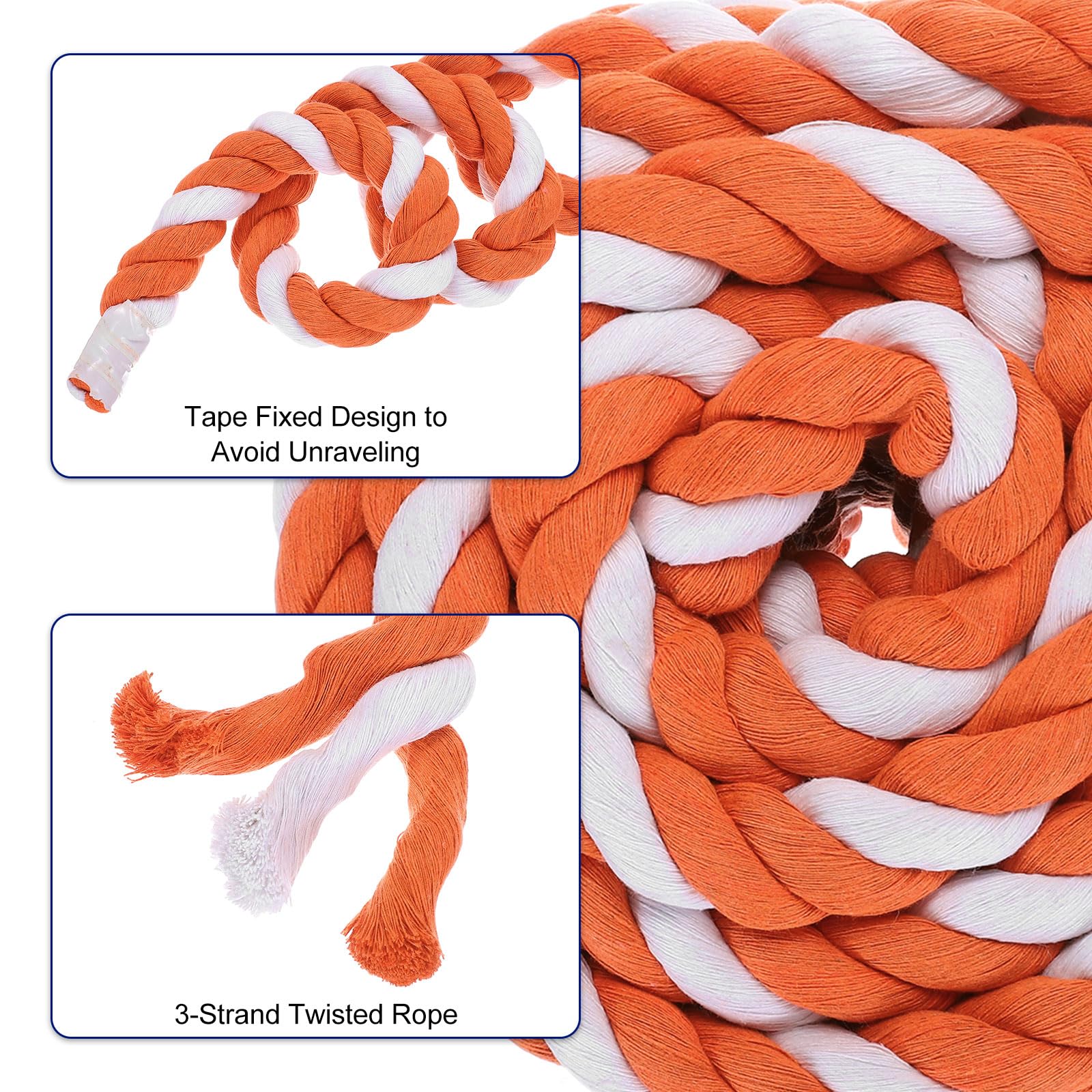 PATIKIL 1 Inch x 50 Feet Natural Twisted Cotton Rope 3 Strand Strong Thick Cotton Rope Tug of War Rope for Railings Crafts Games Home Decor Orange White - Image 4