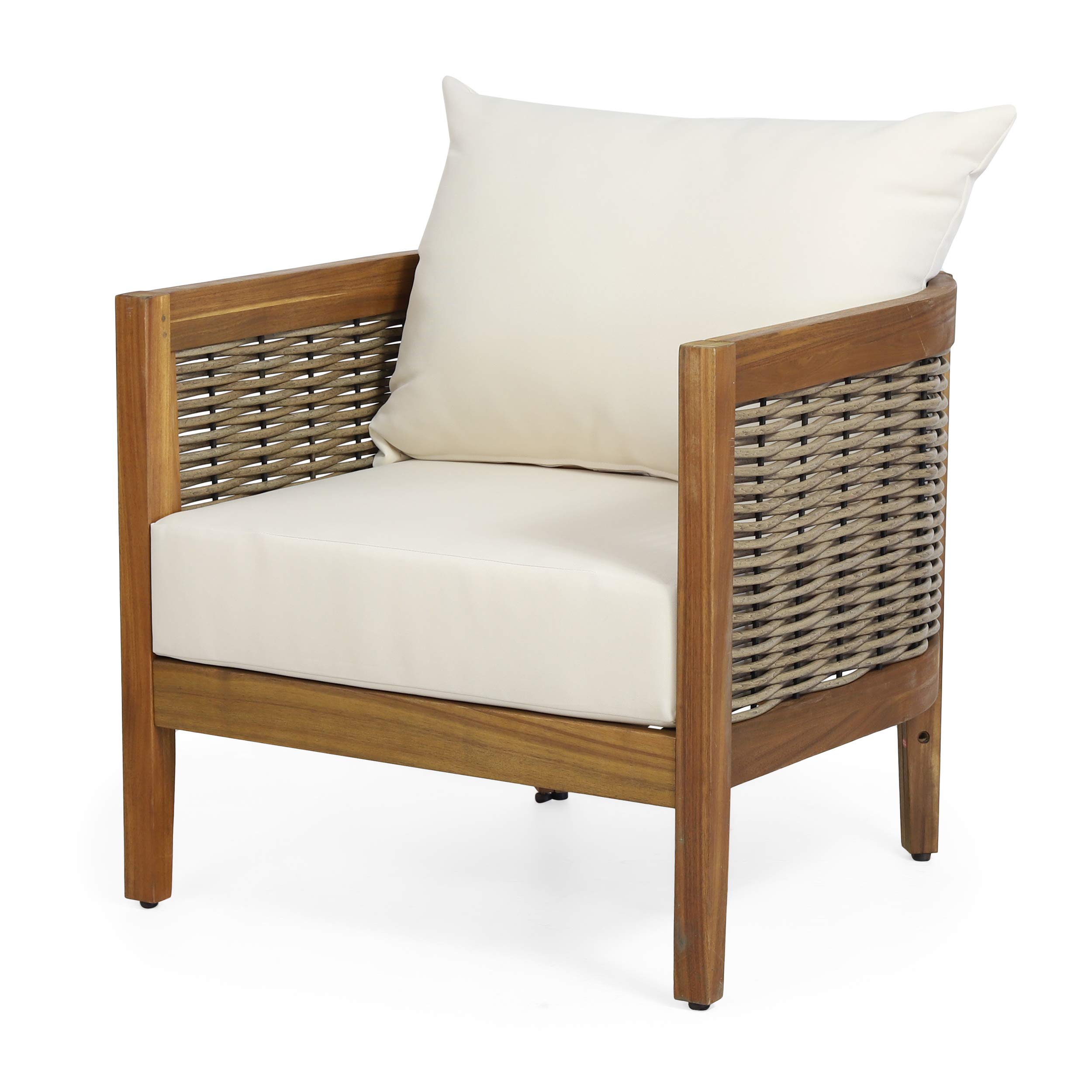 Burchett Outdoor Club Chair with Cushion Acacia Wood and Wicker