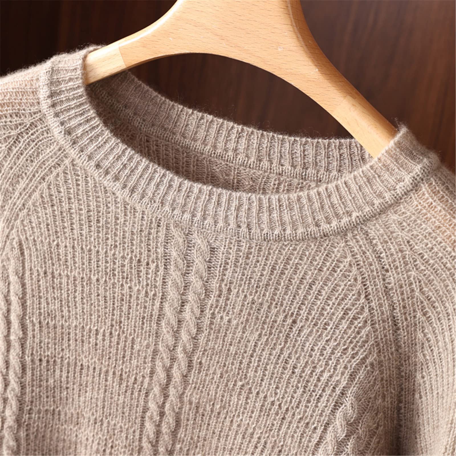 Kelsiop Primavera y otoño 100% suéter de cachemira de las mujeres suéter de cuello redondo casual de punto suelto de moda suéter cálido, azul, S