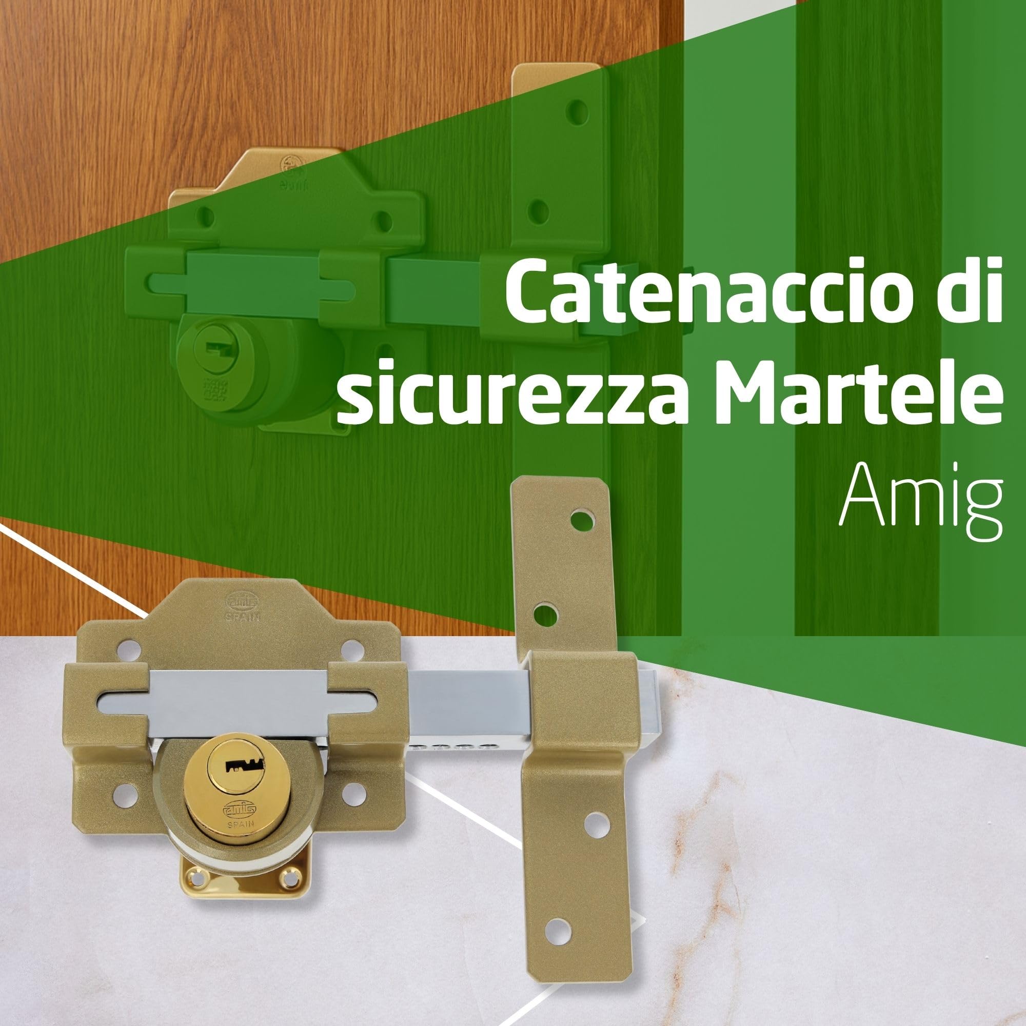 Amig - Catenaccio Porta di Sicurezza da Applicare con Cilindro Rotondo Interno ed Esterno Mod. 4 - Serratura con Chiave - 88 x 153 mm - Include 5 Chiavi a Punti - Acciaio Martellato