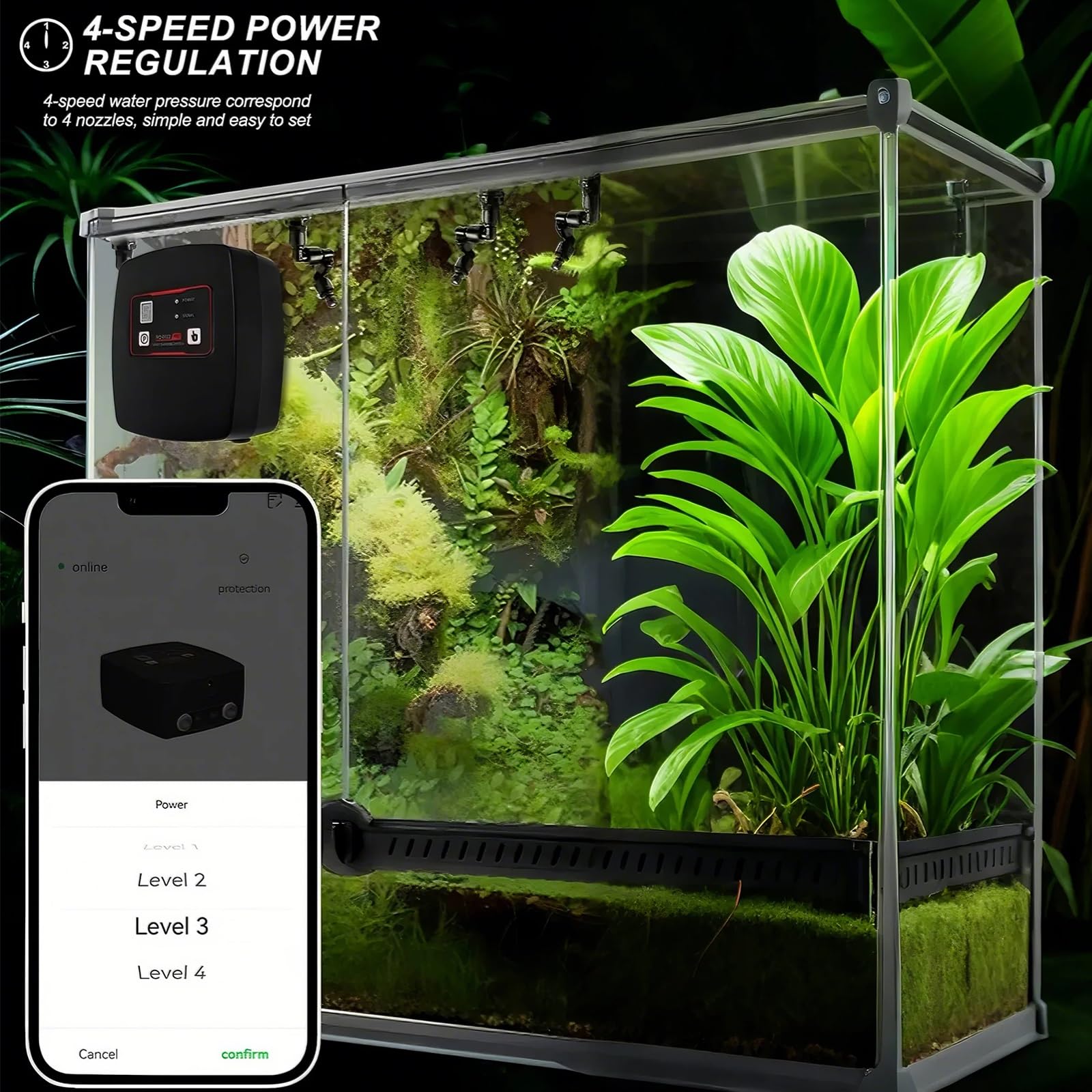 Umidificatori per Rettili, Sistema di Nebulizzazione Intelligente per Terrari di Rettili, Nebulizzatore Automatico per Rettili con Timer(4 Nozzles)