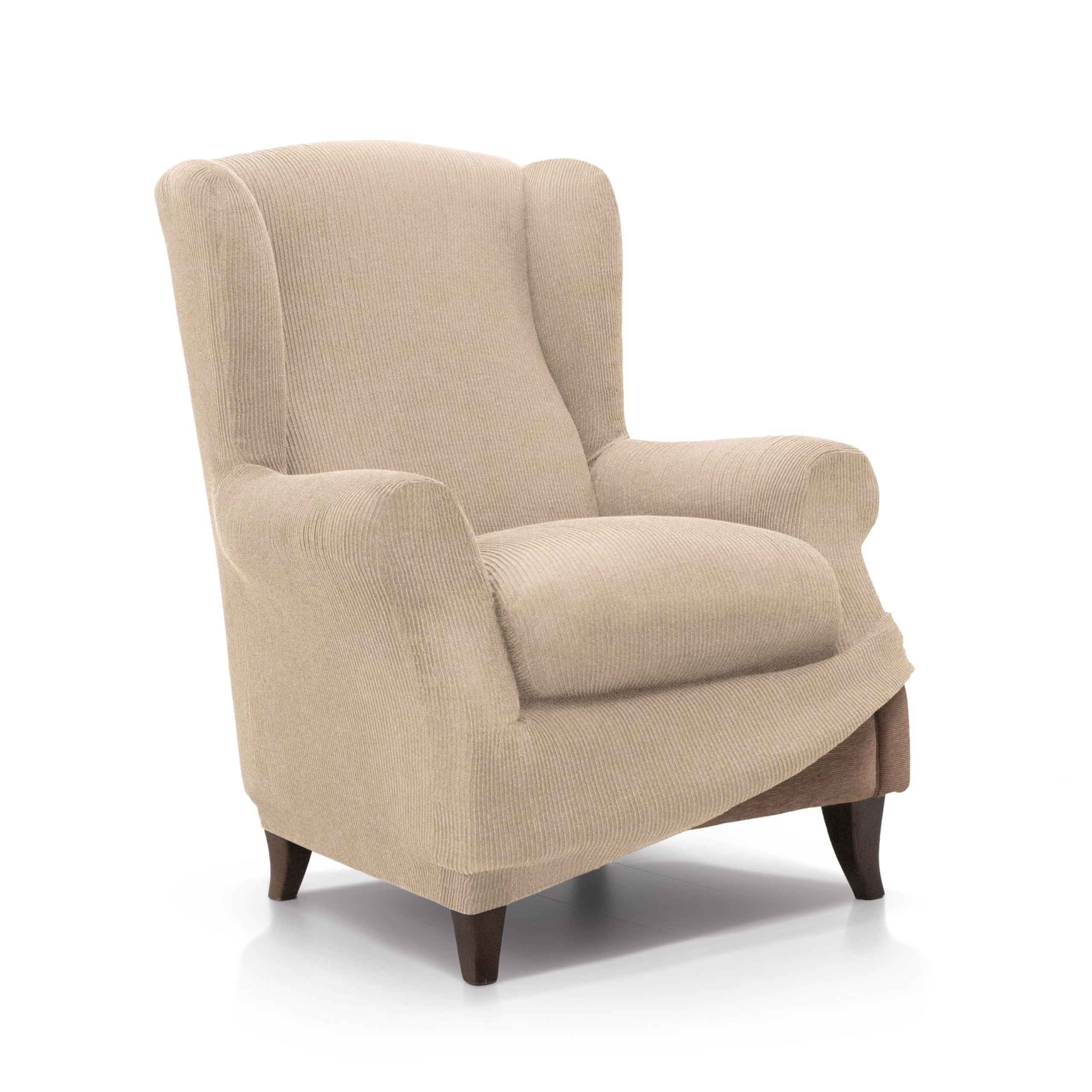 Funda de Sillón Orejero Elástica de 70 a 100cm | Modelo Reale | Beige | Funda Ajustable Sillón Orejero Universal | Protector de Calidad de Tejido Jacquard Tacto algodón