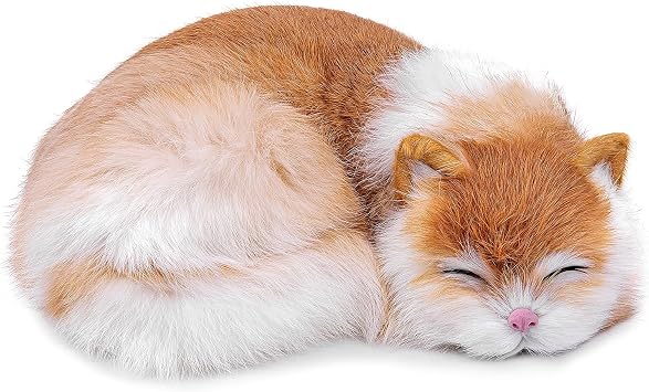 lilizzhoumax Ginger Cat Plush Toy 21cm, Realistic Resin Face Ginger Tabby Stuffed Animal, Lifelike Kitten Soft Cuddly Whimsical Room Decor Novelty Birthday for Kids Adults Cat Lovers