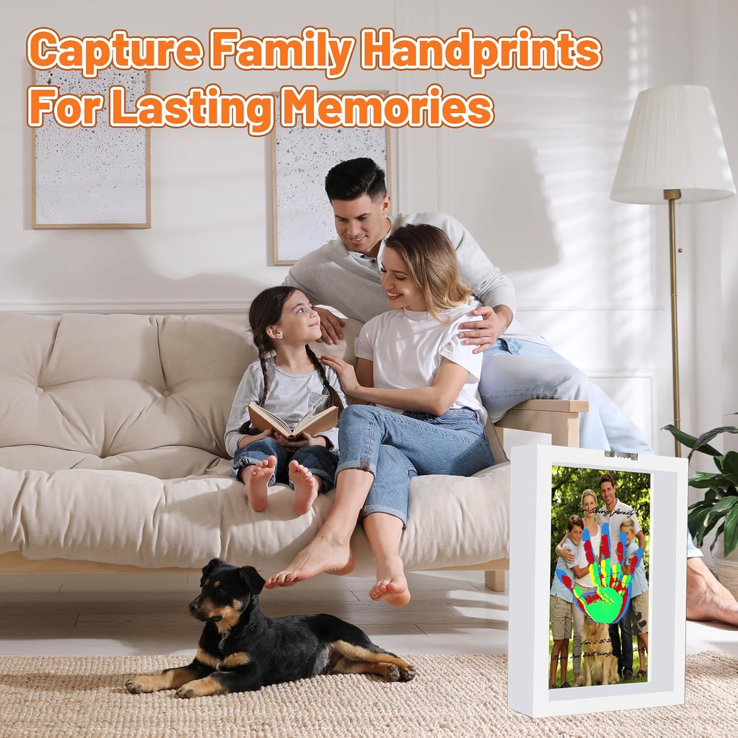 Family Handprint Kit with Picture Frame,Handprint Craft for Family Memory Making&Home Decor,DIY Hand Print Keepsake Gift for New Baby, New Parents, Adoption Day, Birthday, Christmas (White)