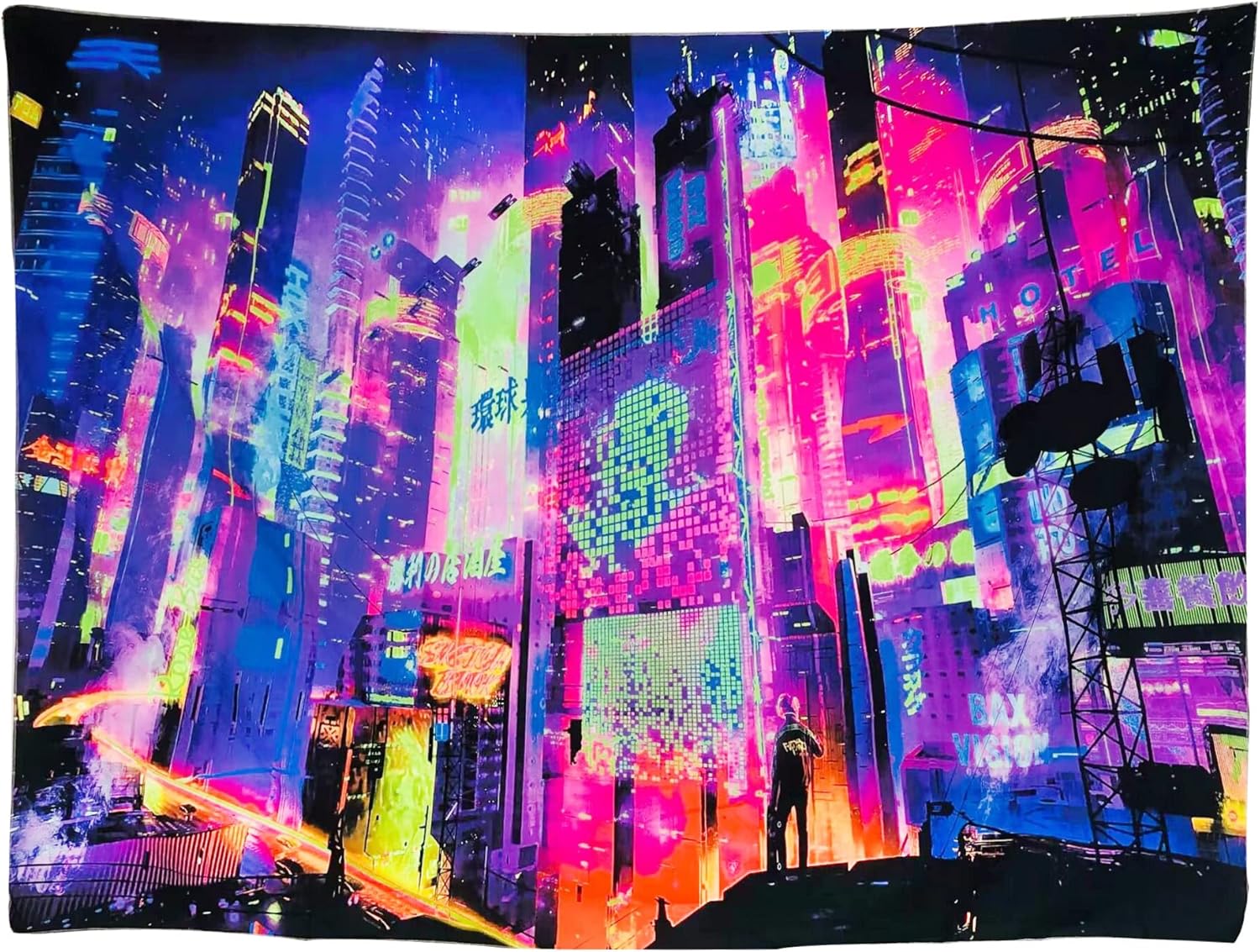 BIECWIAY City Blacklight Tapestry UV Reactive Tapestry for Bedroom