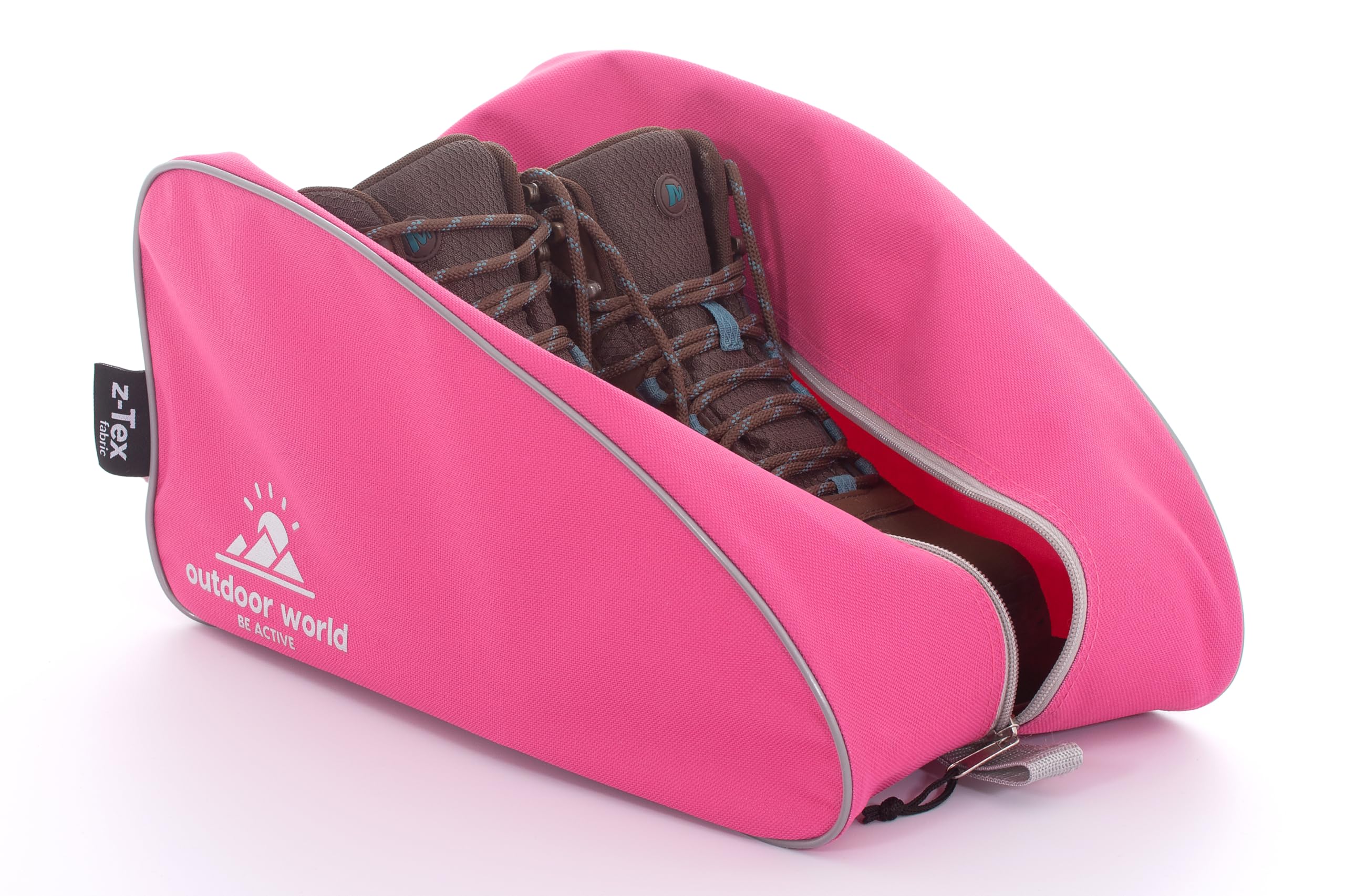 Outdoor World Borsa per Scarponi Premium - Ampia Apertura con Zip Resistente all'Acqua Unisex - Borsa per Scarpe da Trekking,Camminata, Calcio, Rugby, Golf Scarpe da Ginnastica - Uomo, Donna (Rosa)
