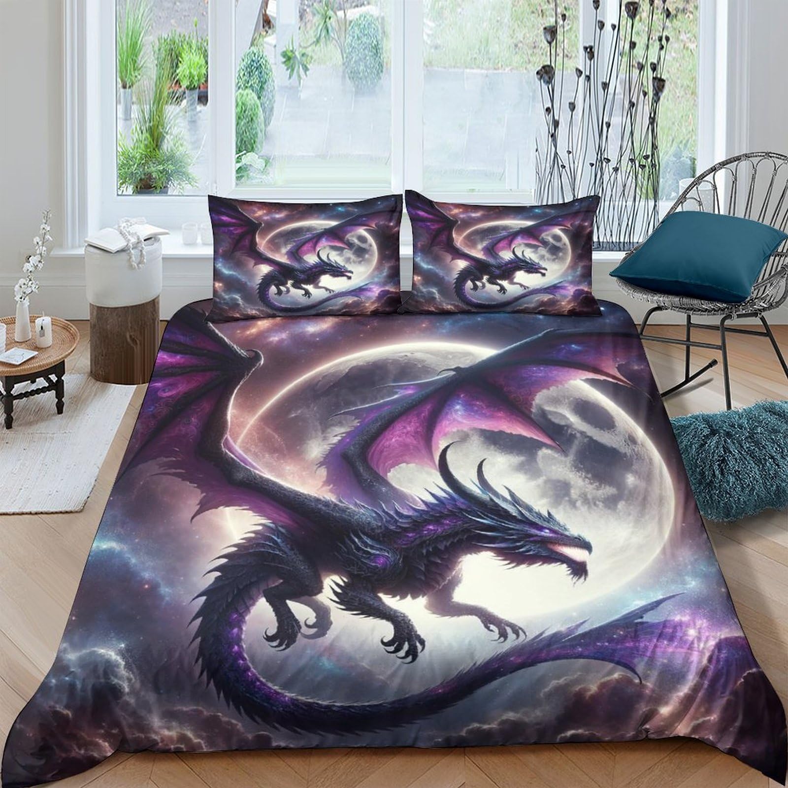 TNFHSOFT Flying Dragon 3D Printed Duvet Cover -Cool Animals Soft Bedding Duvet Cover Set with 2 Matching Pillowcase Double（200x200cm）