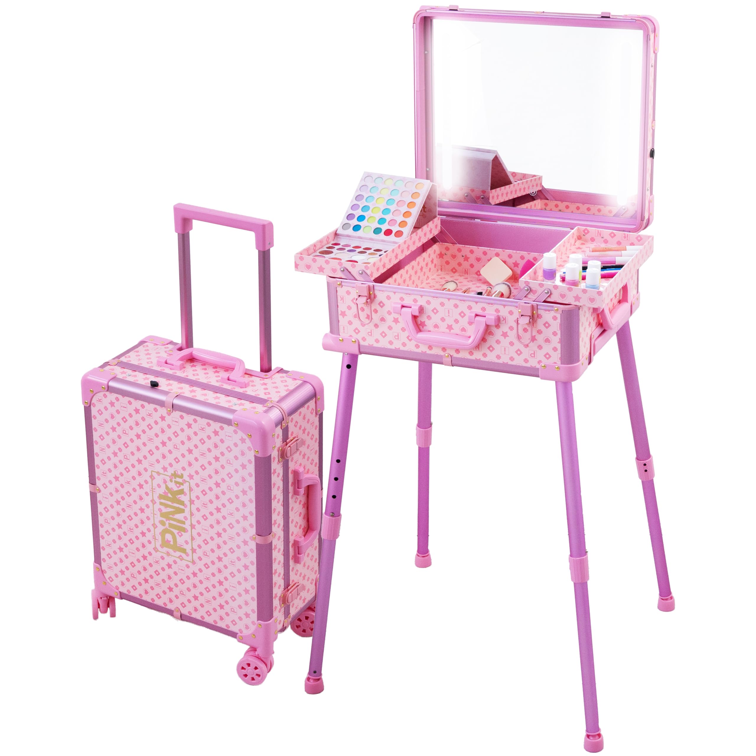 Nice Group - PINKIT Station Make Up Designer, 1 Valigia con Kit Trucchi, Pennelli e Specchio