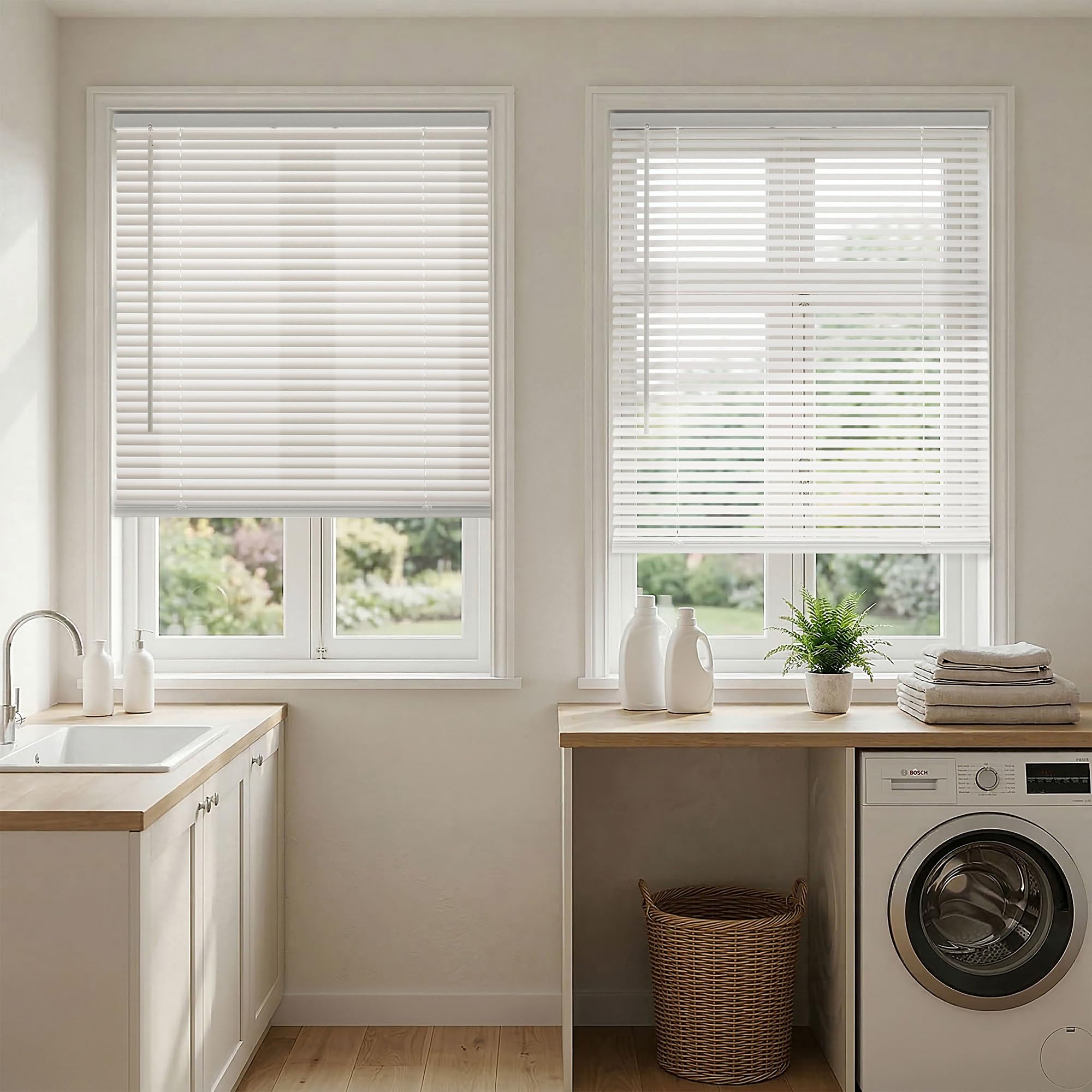 DEZ FURNISHINGS Premium Cordless 1" Room Darkening Vinyl Mini Blinds, 26" W x 48" H, White - 2