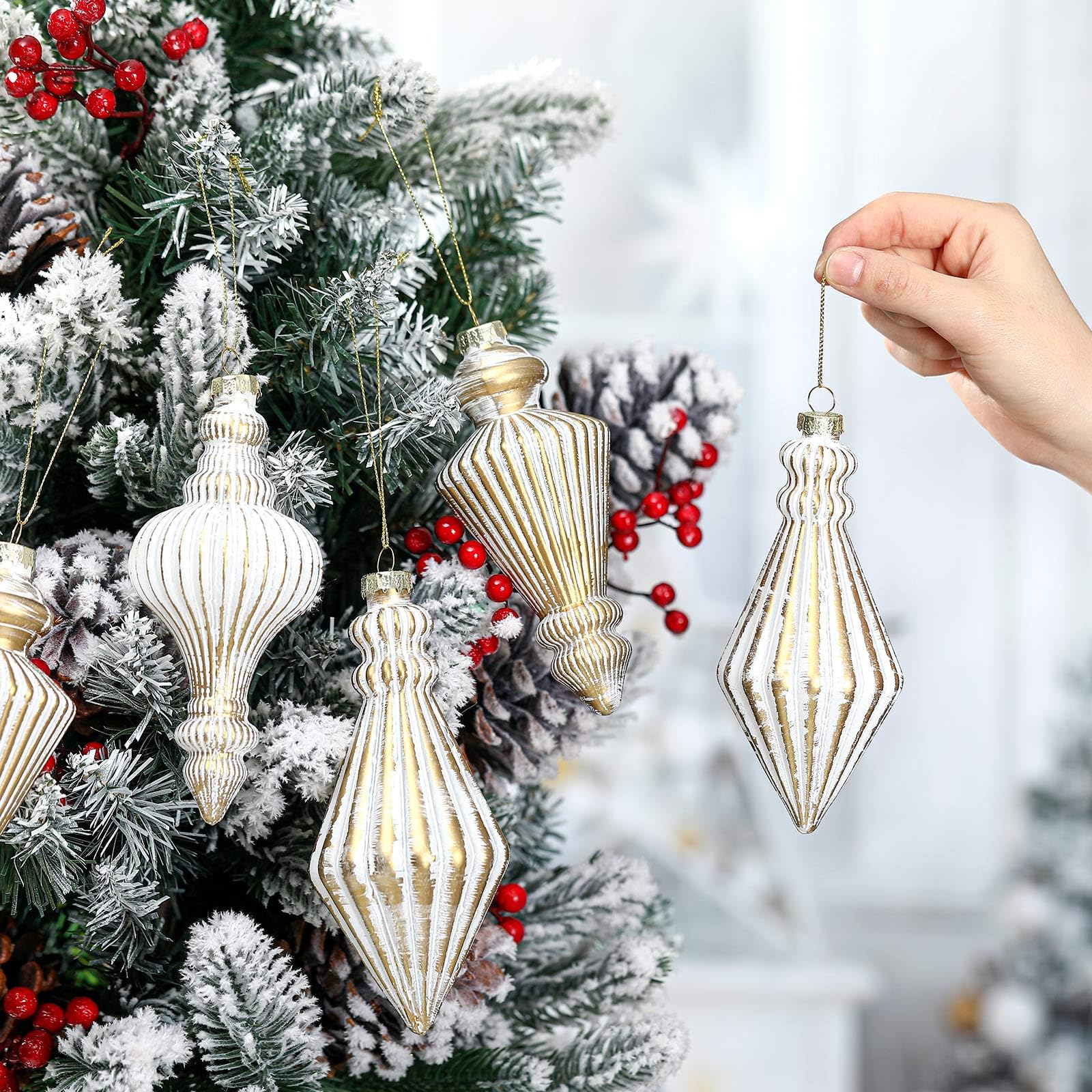 Weihnachtsbaum Spitzen 6-tlg Glas - Vintage Silber Dekoration