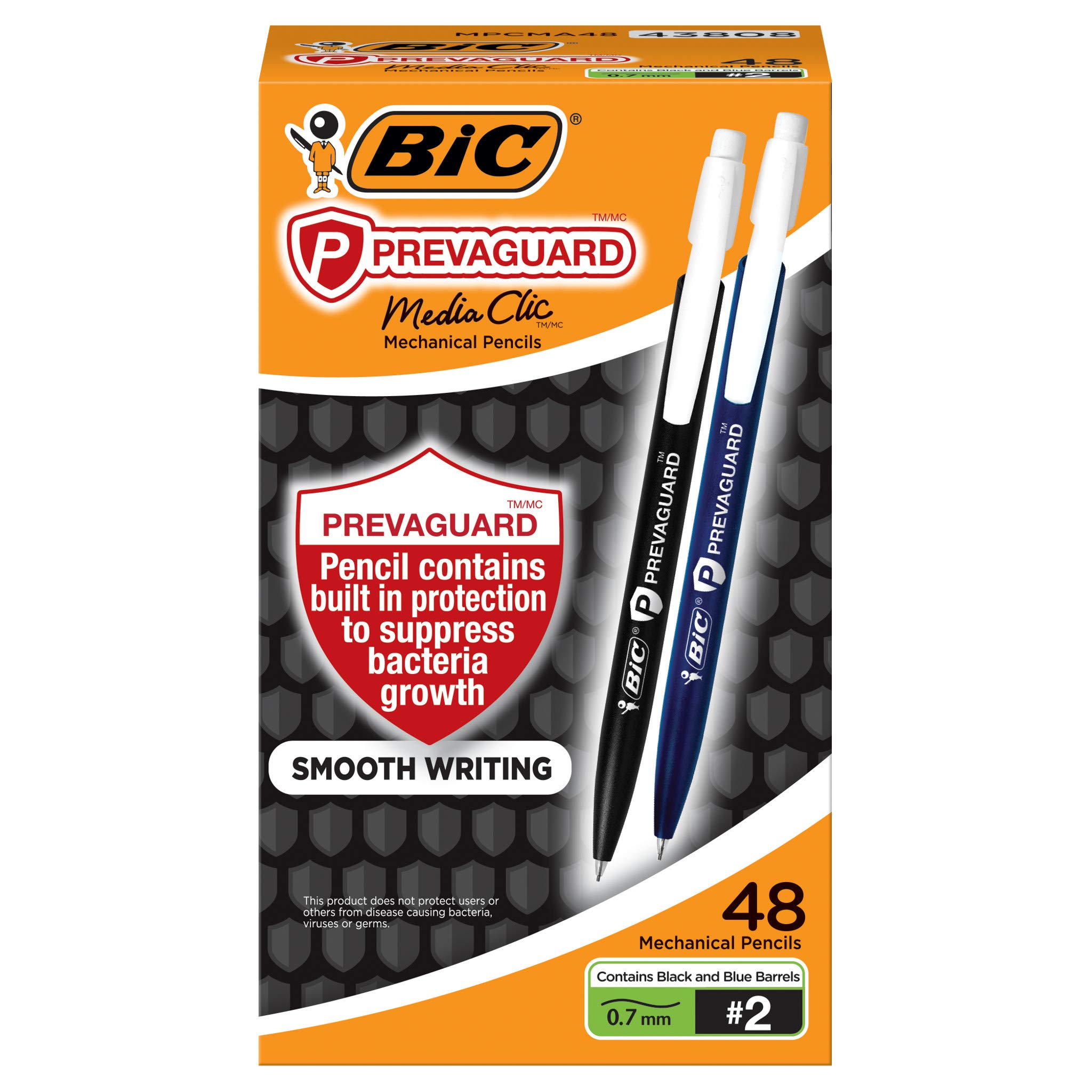 BIC PrevaGuard Media Clic #2 Mechanical Pencil, Medium Point (0.7mm), 48-Count, Smooth Writing, Contains Built-In Protection on the Pencil