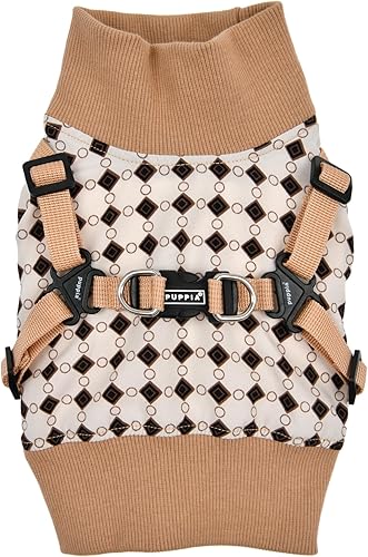 Miniatura 1 de Puppia Jace Jacket - Arnés para perro, cálido patrón de diamante de invierno para perros pequeños y medianos, beige, talla L