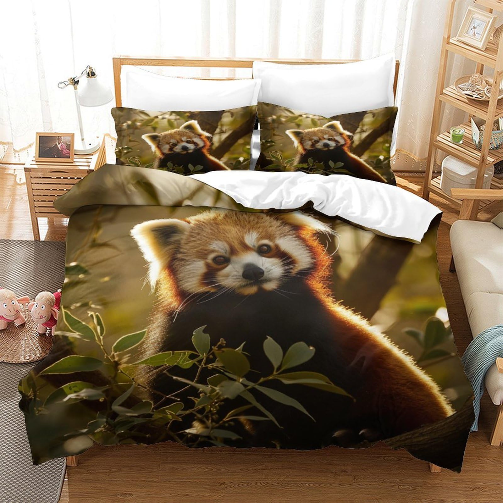 P1S9U7W5Y Woodland Animal 3D Printed Red Panda Duvet Cover Set 3pcs Microfiber Forest Bedding Set Super king（260x220cm）