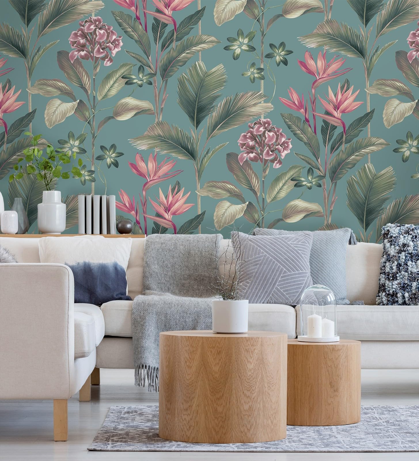 GAULAN 682878 - Papel pintado de flores del paraíso y hojas estilo tropical color azul turquesa oscuro para pared salón dormitorio pasillo mueble - Rollo de 10 m x 0,53 m
