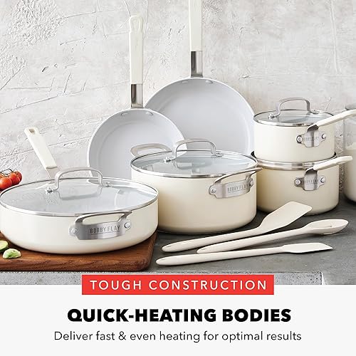 Miniatura 7 de GreenPan x Bobby Flay - Juego de ollas y sartenes antiadherentes de 13 piezas, cerámica de diamante sin PFAS, apto para inducción, fácil de limpiar,