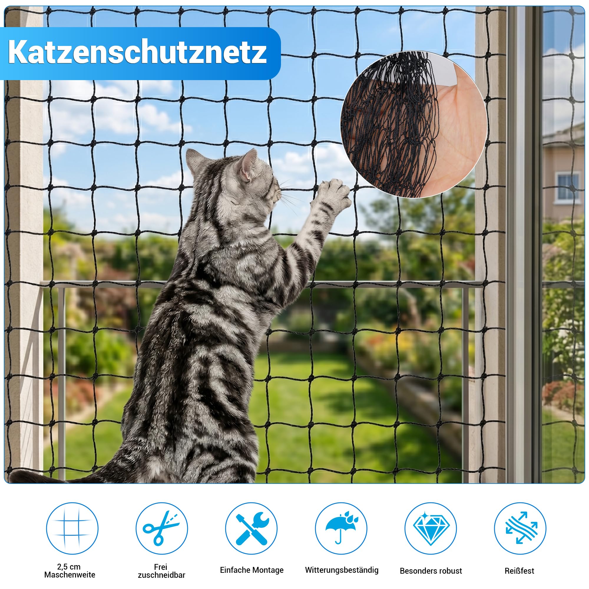Siatka dla kota na balkon, 10 x 3 m, czarna siatka balkonowa z haczykami, opaski kablowe | Siatka ochronna dla kotów, siatka balkonowa dla kotów, bez wiercenia, na okno, taras, drzwi