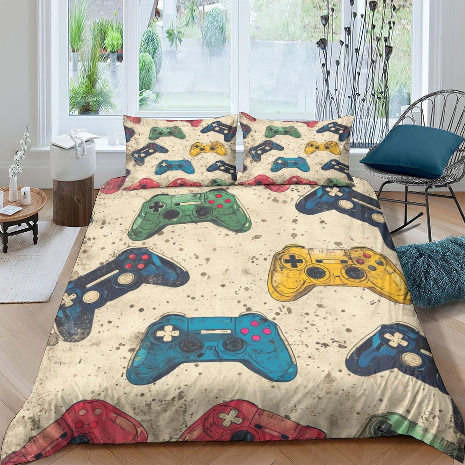 Gaming Controllers 3Pcs Bedding Set Printed Quilt Cover,3D Duvet Cover for Boys Adult, Microfibre, with Pillowcases Easy Care Microfiber Comforter Cover Hidden Zipper Double（200x200cm）