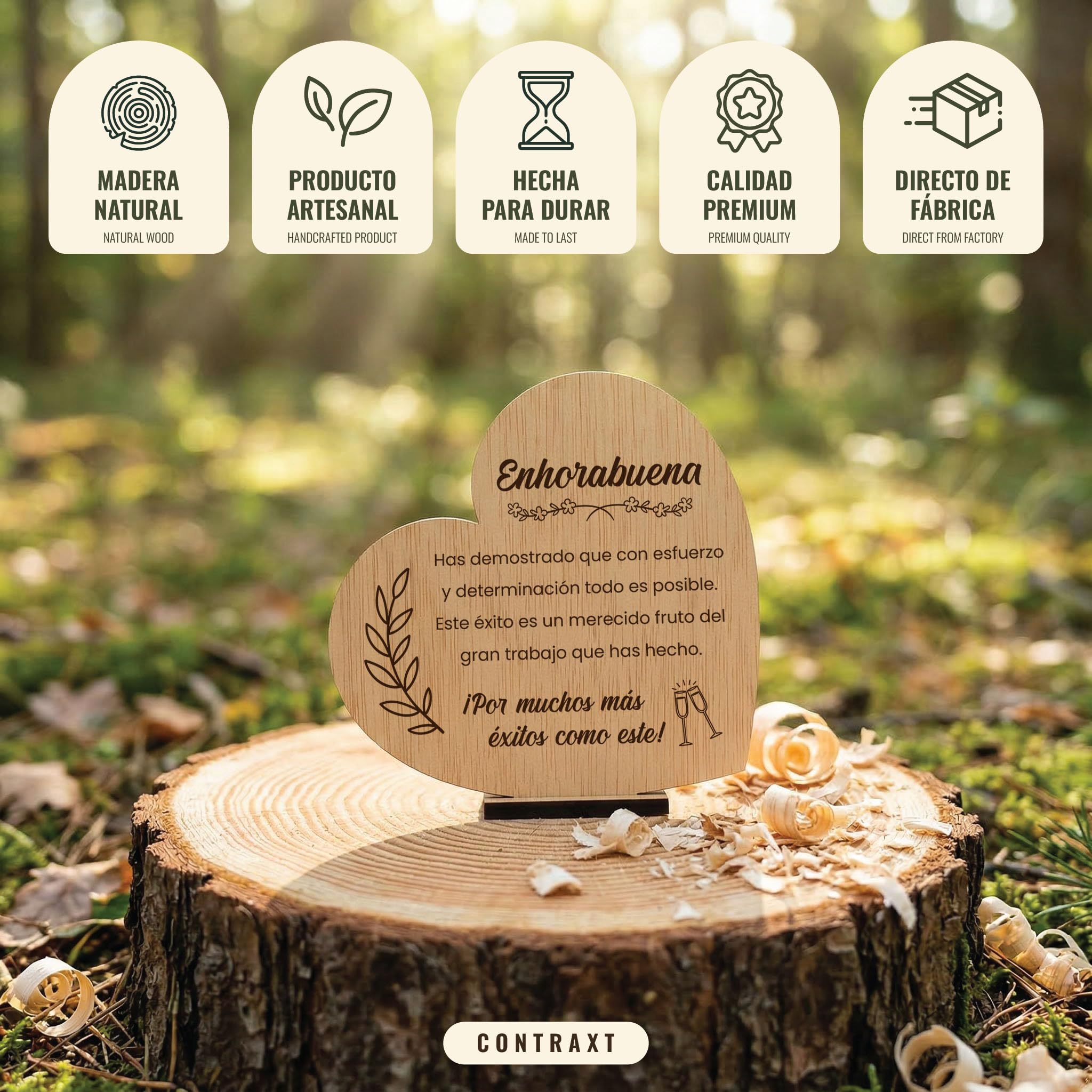 CONTRAXT Tarjeta de Enhorabuena en Madera. Regalos para Felicitar Logros Especiales Regalos originales graduación trabajo hombre mujer congratulations cards (Enhorabuena)