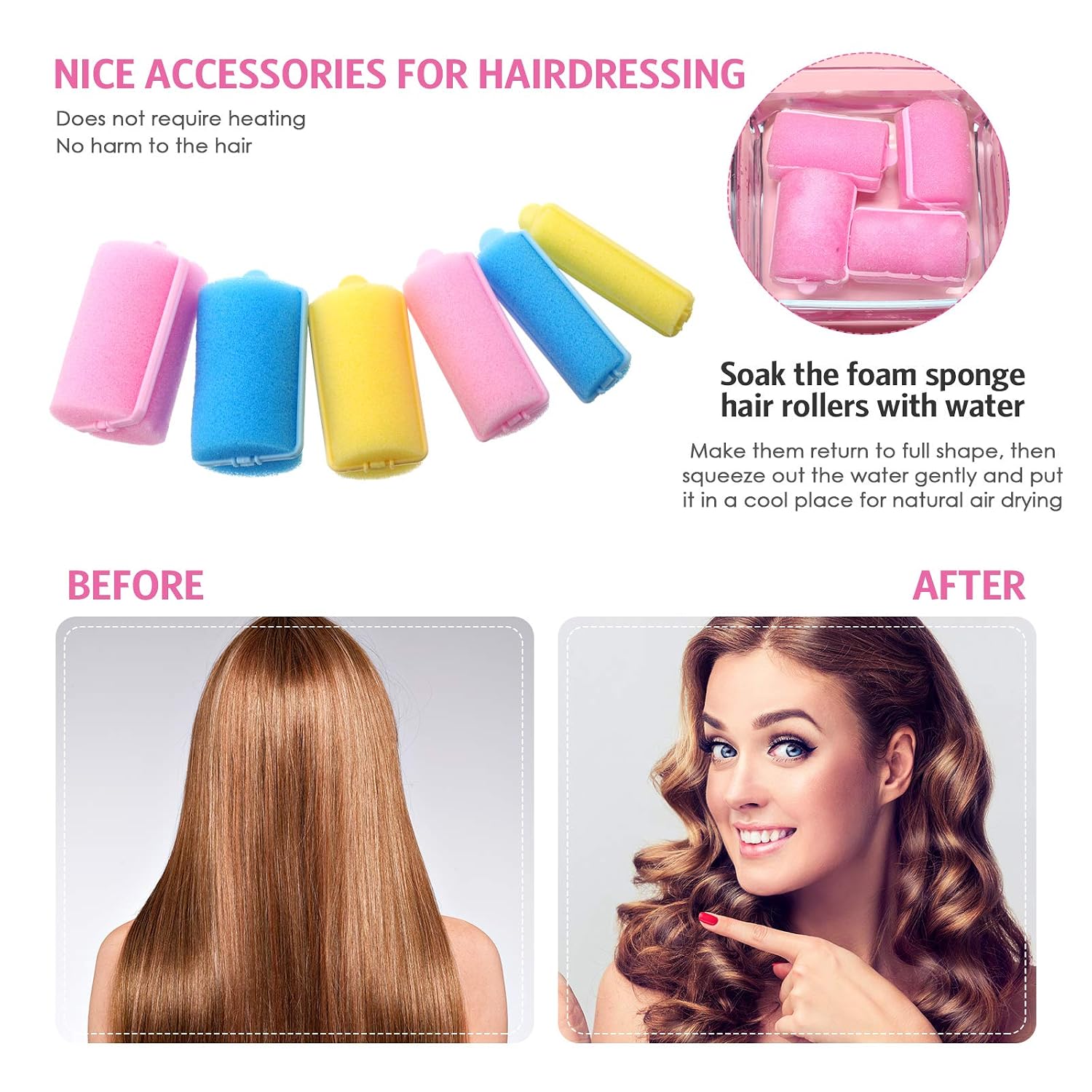 Syhood 56 Pcs Foam Sponge Hair Rollers 6 Sizes Soft Sleeping Curlers Flexible Sponge Curler Tool Rat Tail Comb for Long Short Hair Styling(Mixed Color)