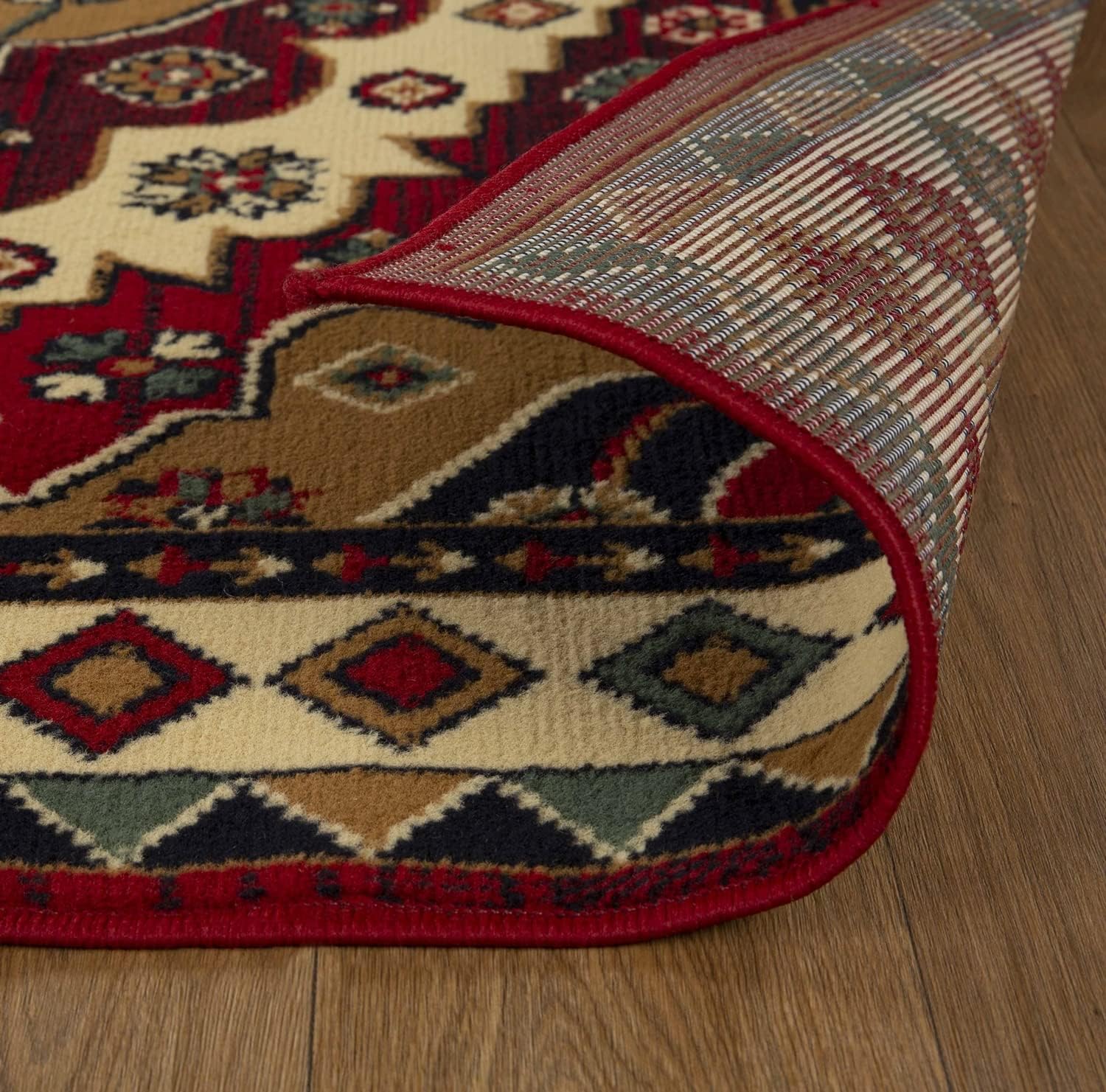 Ornamental Medallion Southwestern Ultra-Soft Indoor Area Rug or Runner, with Jute Backing, Anti-Static, for Entryway, Living Room, Kitchen, Bedroom, 5' x 5', Red
