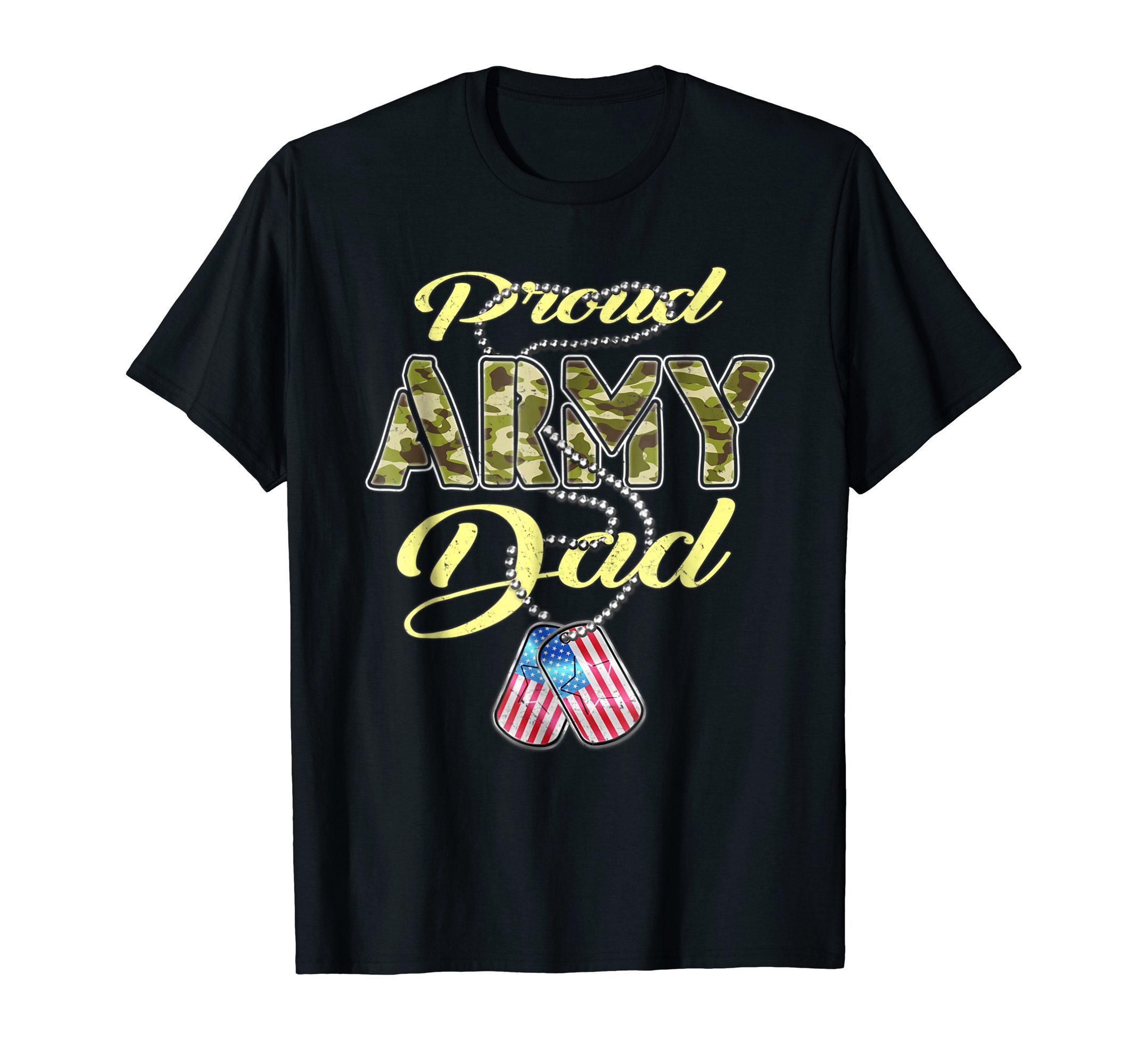 Proud Army Dad US Flag Camo Dog Tags Pride Military Father T-Shirt