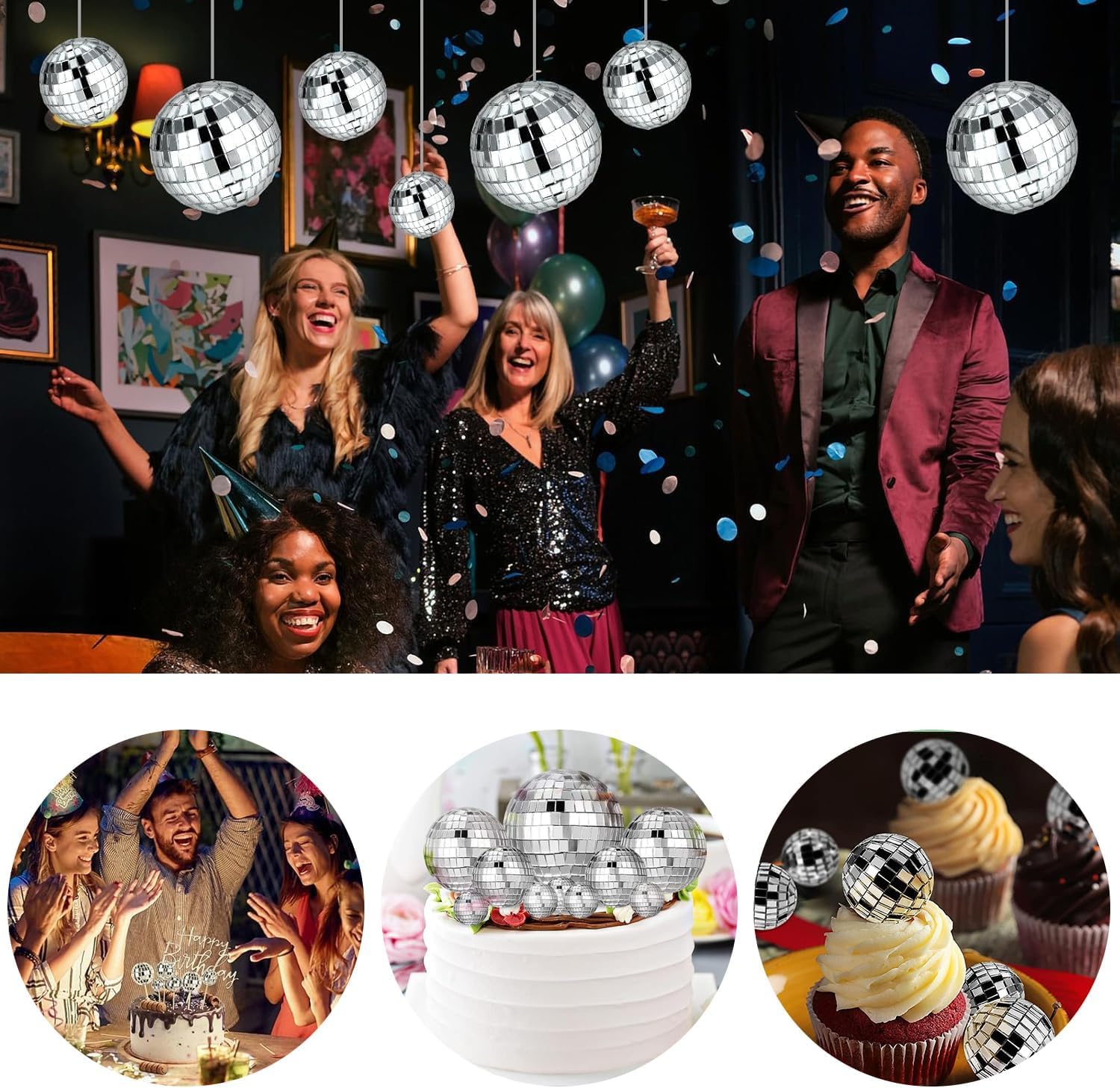 32-Piece Silver Disco Ball Decor Set for Cakes, Cupcakes, and Party Themes - 4 Sizes Included for Versatile Use - Image 4