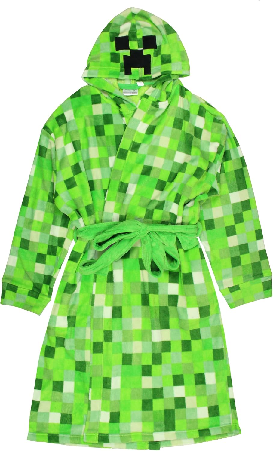 Bioworld Minecraft Men's Pixelated Creeper Soft Fleece Hooded Dressing Gown Bathrobe