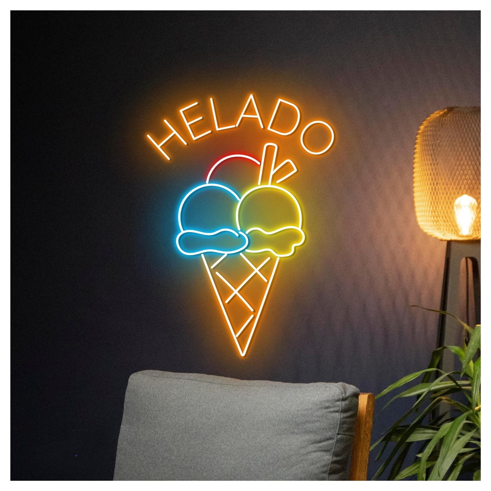 Insegna al Neon Insegna Al Neon Helado Con Luce LED Dimmerabile Per Gelateria, Pasticceria, Bar, Caffetteria Spagnola, Arredamento Per Attività Commerciali, 50cm