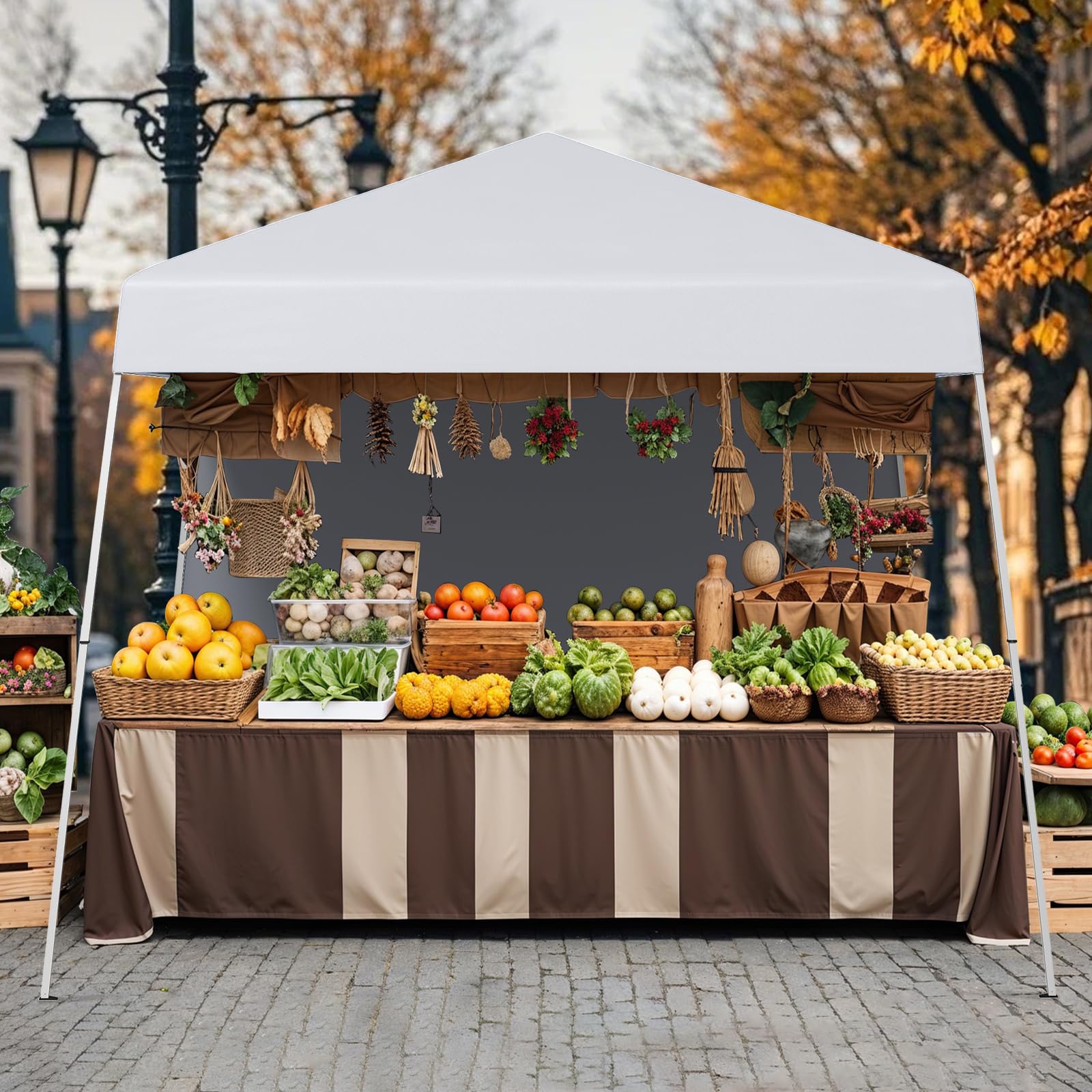 HOMASIS Gazebo Esterno Resistente con Parete Laterale, Gazebo Pieghevole e Portatile con Supporti Inclinati e Borsa per il Trasporto, Tenda Pop up per Campeggio, Spiaggia (Bianco, 300 x 300 x 262 cm)