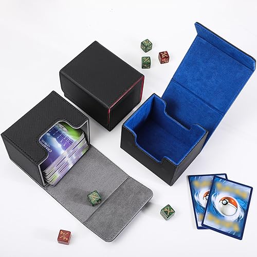 Miniatura 9 de Weewooday Cajas de cuero para cartas de 3 piezas, para más de 100 cartas, caja de almacenamiento magnética compatible con MTG Tcg (azul, rojo,