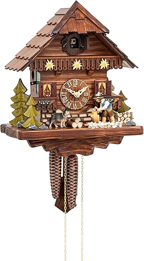 Hekas Cuckoo Clock Black Forest House with Movable Wood Chipper from ISDD