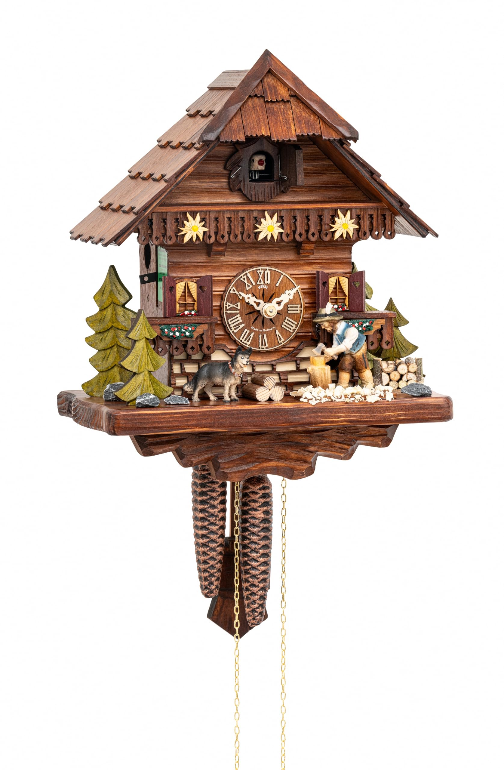 Cuckoo Clock Black Forest House with Movable Wood Chipper from