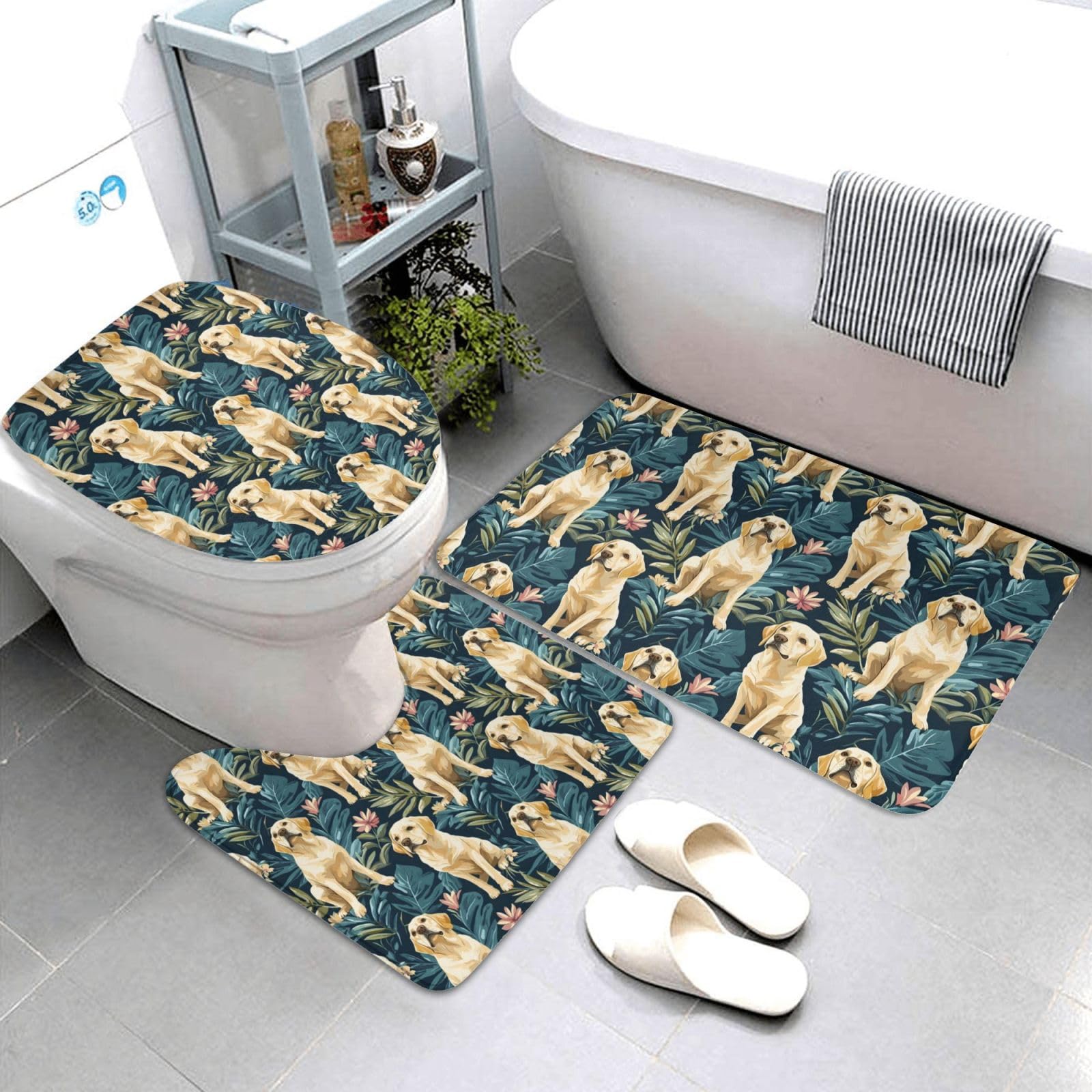 Tapis de salle de bain en forme de U lot de 3 tapis de bain lavable imprimé floral