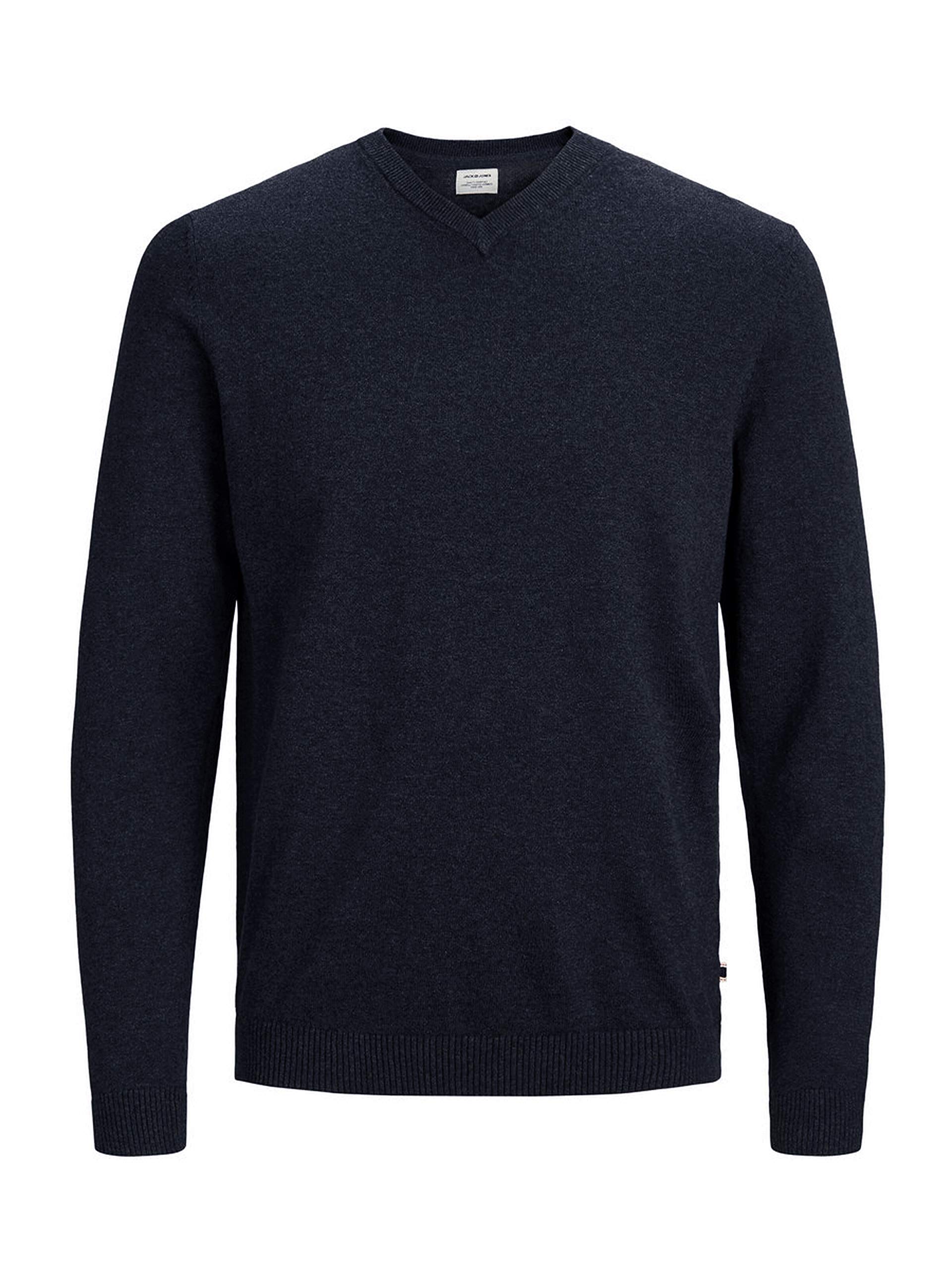 JACK & JONES Men's knitted V-neck jumper, Blue (insignia blue/twisted with black)., S