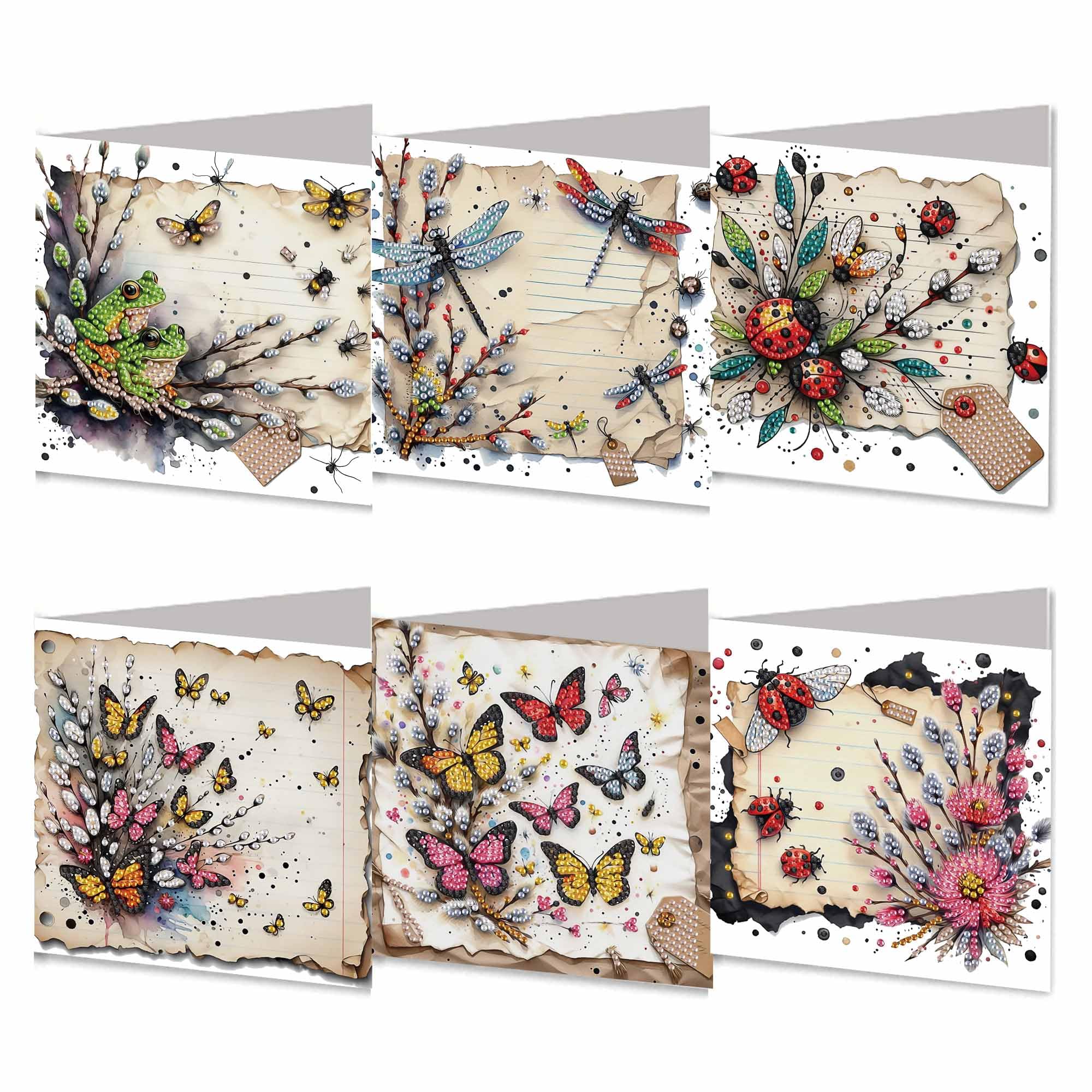 Aodejoy 03 6 Pcs Diamond Painting Greeting Cards Handmade 5D Rhinestone Arts Greetings Birthday Card 5D Rhinestone Embroidery Art Cards Kits Arts Crafts For Birthday Blessing And Wishes
