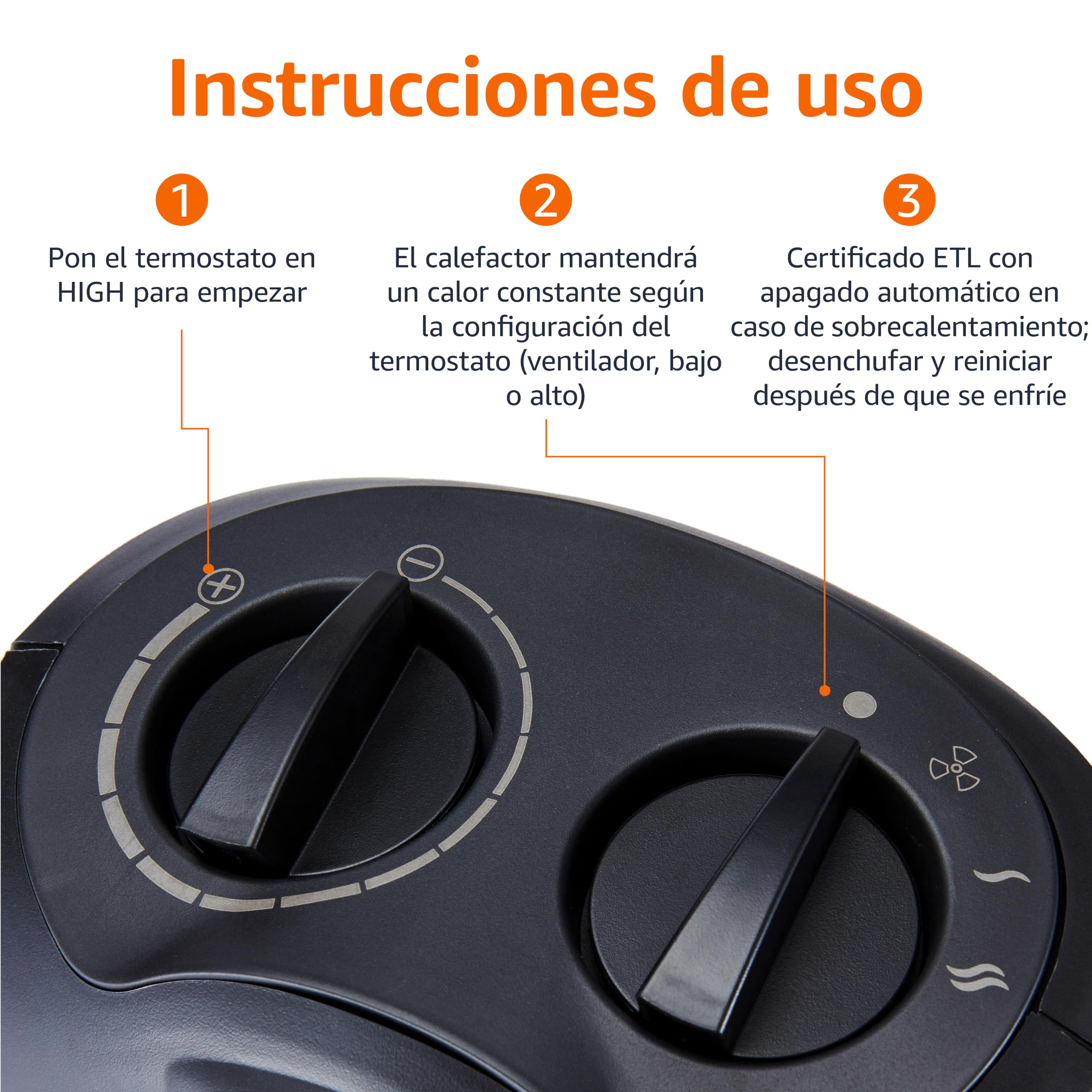 Amazon Basics Calefactor de cerámica, 1800 W, con termostato ajustable, Negro
