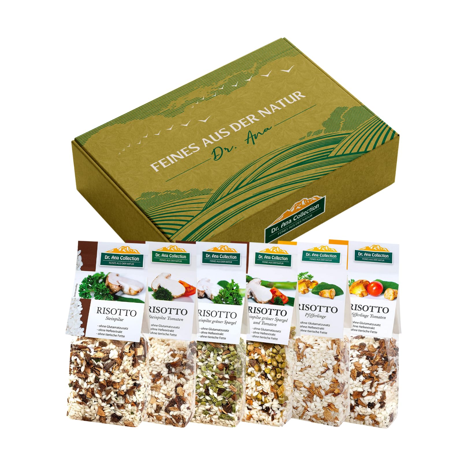 Dr. Ana Collection 6 vegane Risottos Probierpaket I italienische Spezialität I glutenfreie Risotto-Fertigmischungen mit 100% italienischem Arborio Reis I hergestellt in Manufakturarbeit I 6 x 200g