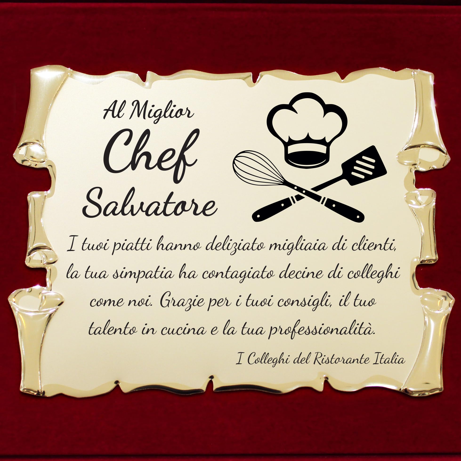 Targa Regalo per Cuoco o Chef | Targhetta per varie ricorrenze | Congratulazioni per Pensione o Trasferimento Collega | Targa di ringraziamento Chef o Cuoco