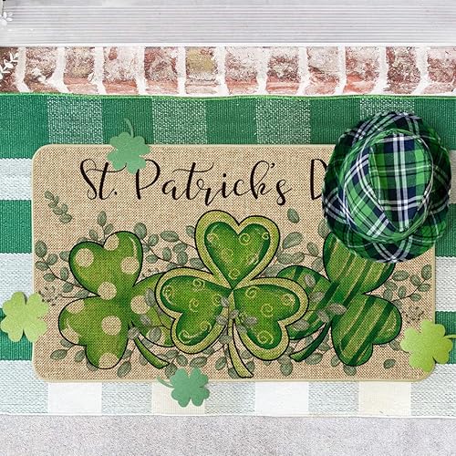 Miniatura 7 de Artoid Mode Tapete de eucalipto con trébol para el día de San Patricio, decoración del hogar, tapete de bajo perfil para interiores y exteriores, 17