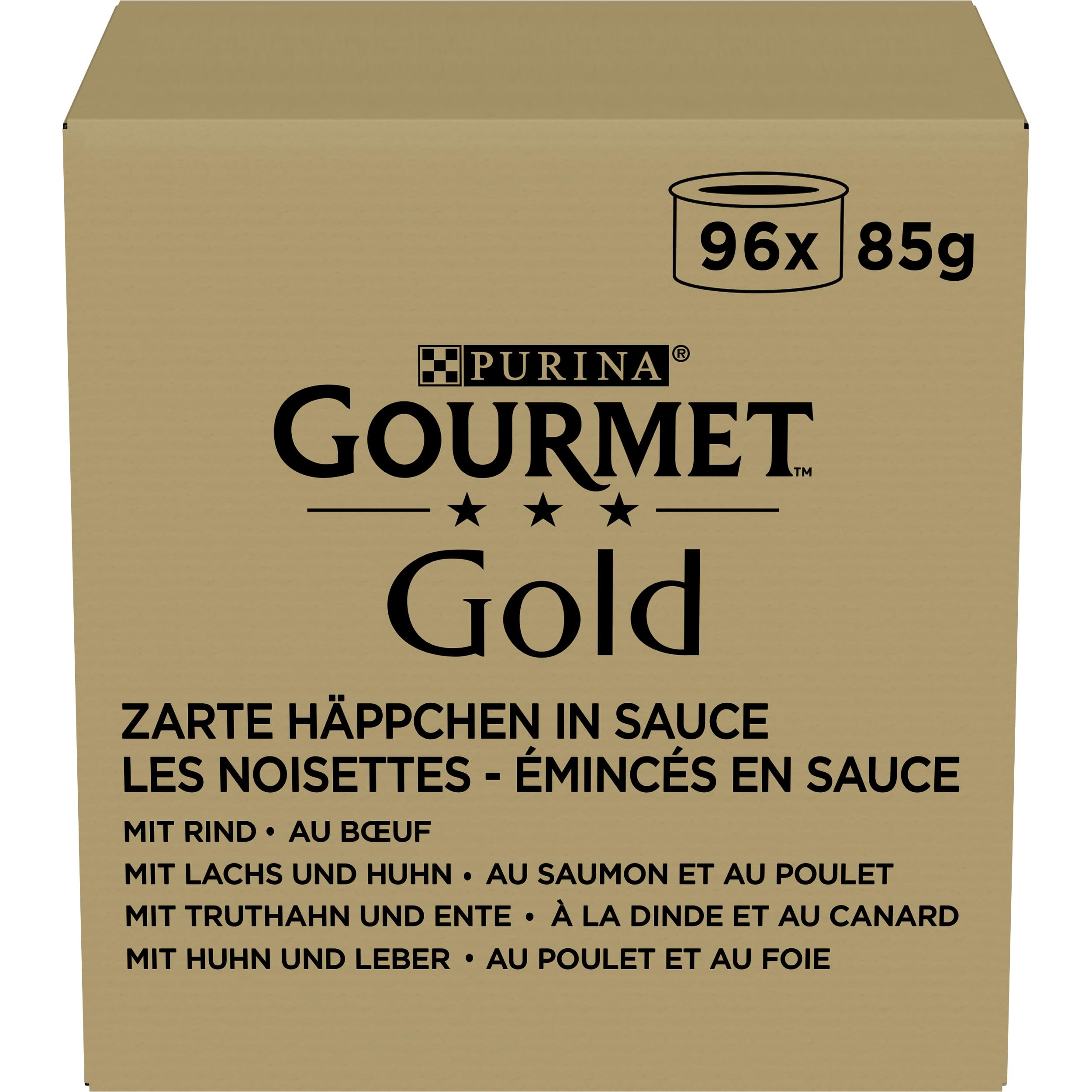 Gourmet Gold Zarte Häppchen in Sauce Katzenfutter nass, Sorten-Mix, 96er Pack (96 x 85g)