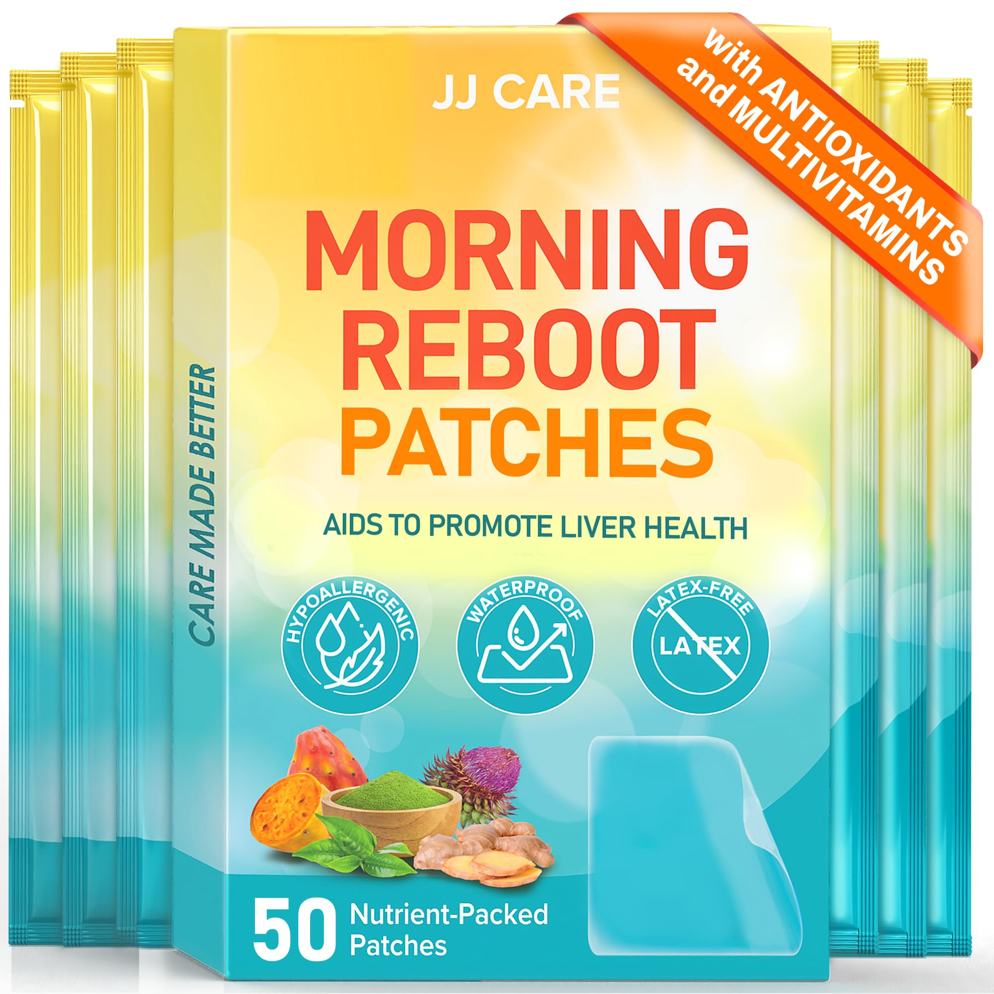 JJ CARE Morning Reboot Patch 50 pcs Individually Wrapped (with 7 pcs B12), Wake Up with Ease,Best Before & Post Party, Skin-Friendly Recovery Formula