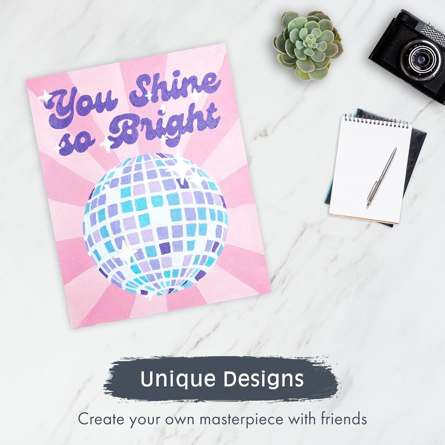 Pink Picasso Kits Self Care Collection Paint by Number for Teens, Tweens, Adults & Beginners | DIY Unique 8x10 Canvas Painting Kit | Color by Numbers Art Paint Canvas | You Shine So Bright