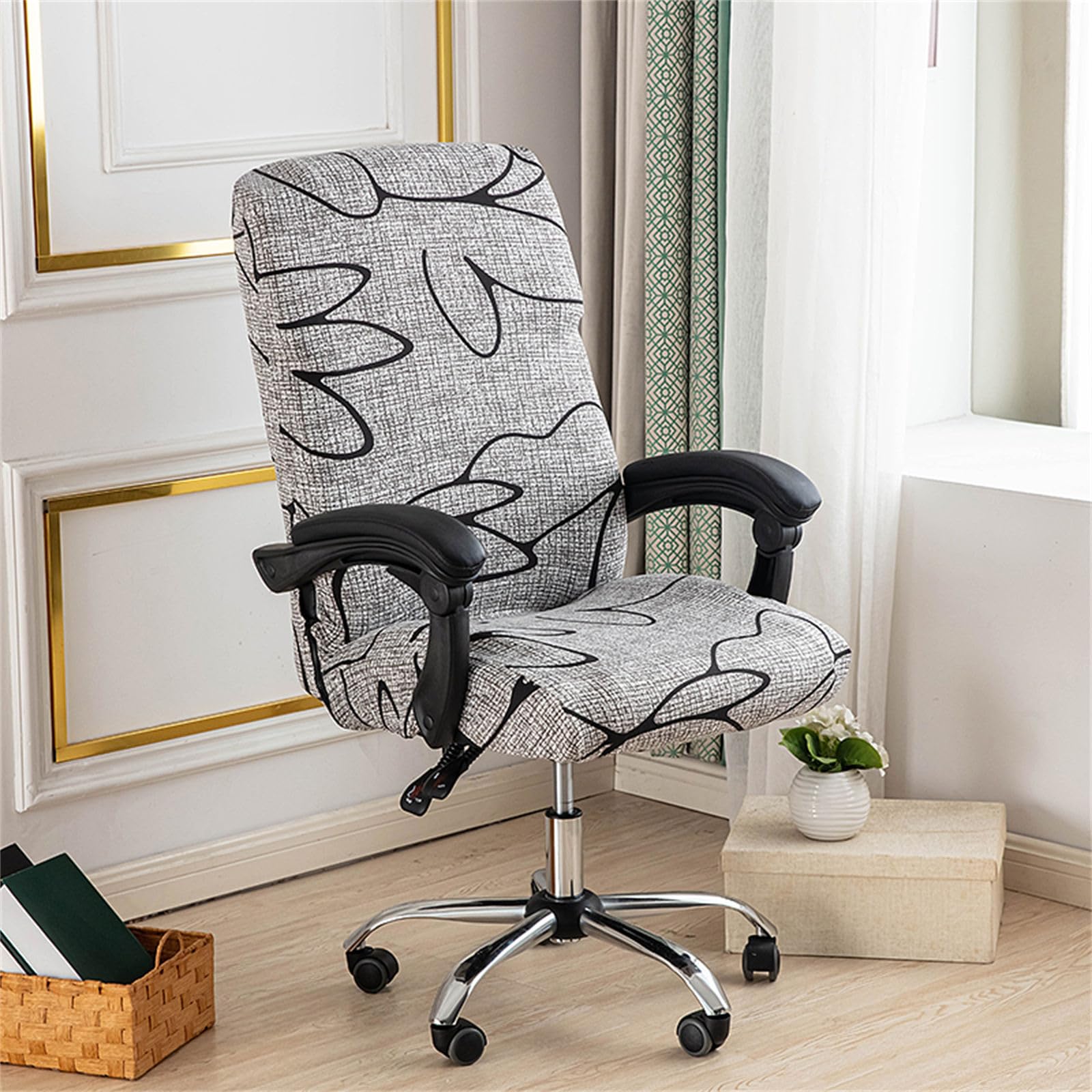 Highdi Funda para Silla de Escritorio Giratoria, Impresión Funda Universal para Silla de Ordenador Elastica Fundas para Sillas Ajustables de Oficina Fundas Silla Gaming (Estilo Simple)