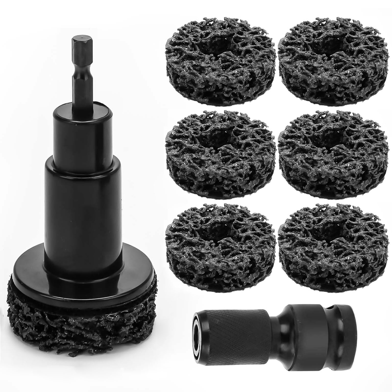 Smerigliatrice per bulloni e mozzo ruota, pulitore mozzo ruota auto con 6 dischi abrasivi e adattatore da 1/2", smerigliatrice mozzo per avvitatore a batteria per una rapida rimozione della ruggine
