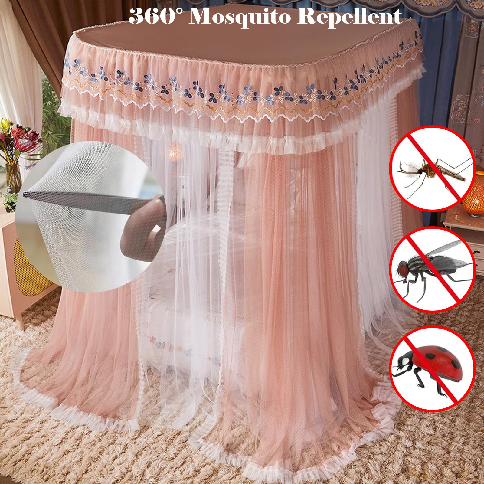 Quadratische Mückennetz, 4-Pfosten Doppelbett Betthimmel, Doppelschichtiges Gemütliches Moskitonetz aus Mesh Stoff, für Schlafzimmer Dekoration C 200 x 220cm