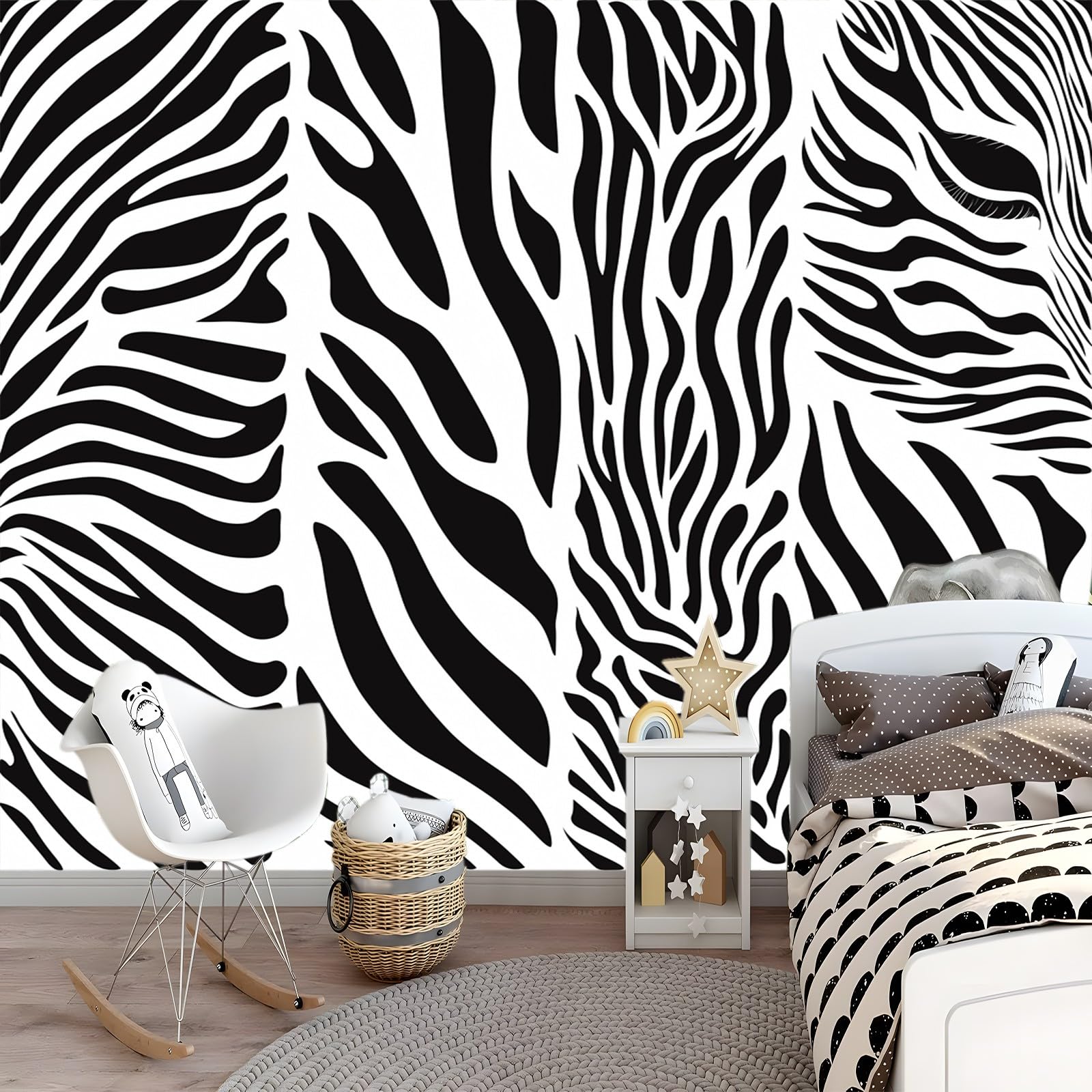 Tapety, paski zebry, 350 x 256 cm, flizelina, fototapeta, z możliwością dostosowania rozmiaru, nowoczesna tapeta do salonu, sypialni, korytarza, dekoracyjna, łatwa w instalacji, biało-czarna