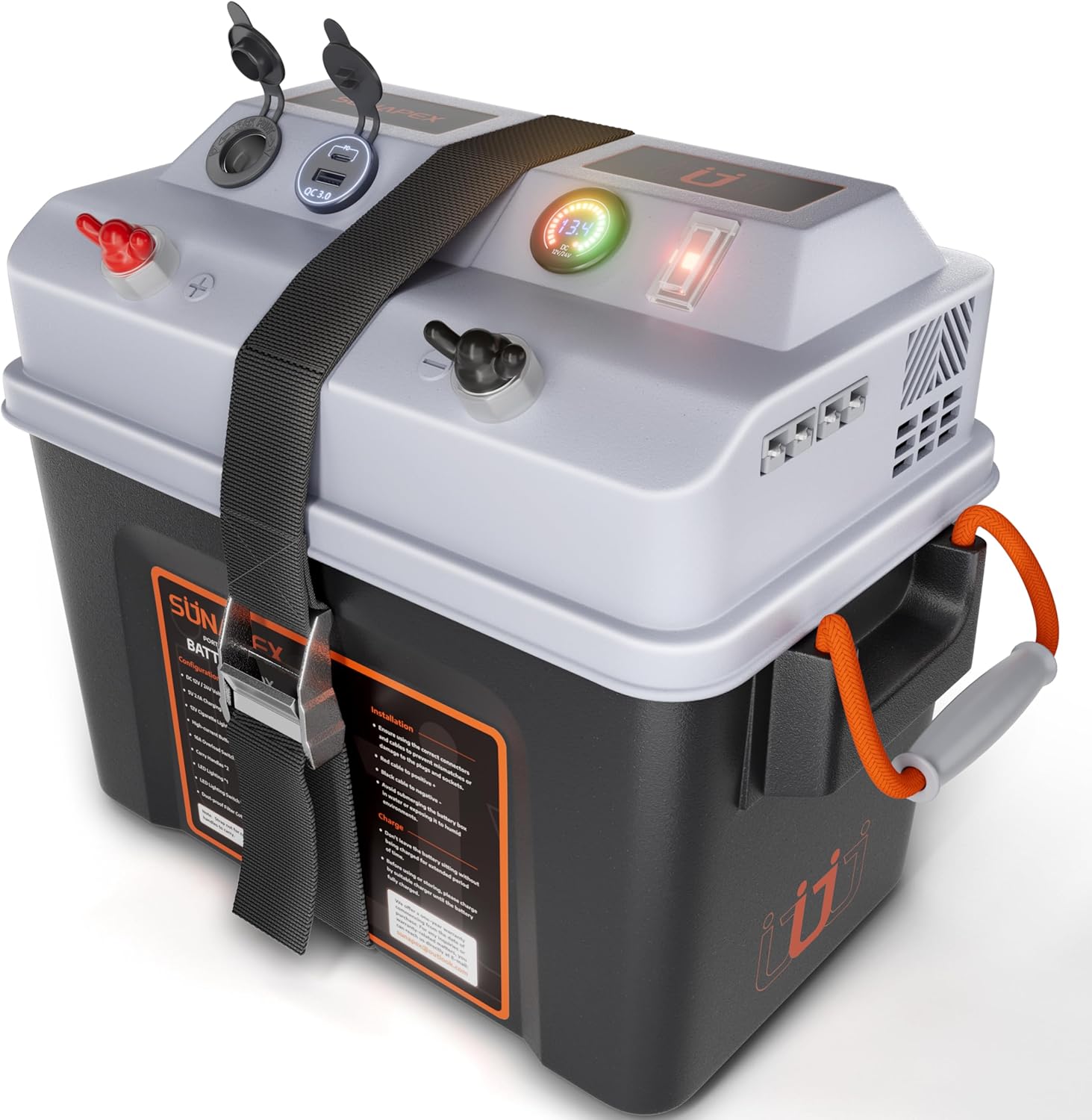 SUNAPEX Smart Battery Box 12V/24V Power Center - Multi Ports & Circuit Breaker for Trolling Motor, Marine,RV & Solar Panel (Pro,Battery Not Included)