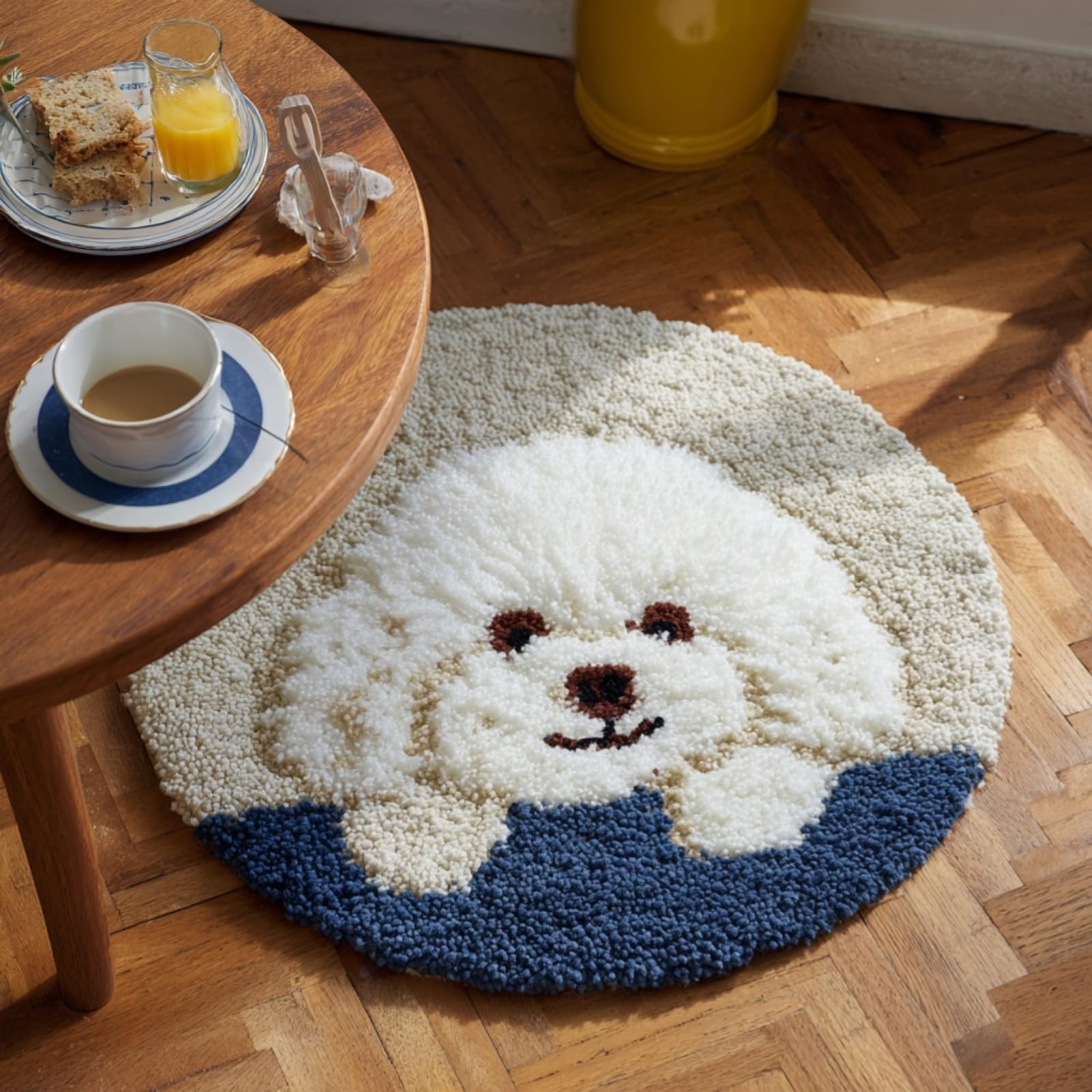 Wallustrioaw 001 Diy Latch Hook Rug Kits For Beginners Adults,Cartoon Bichon Frise Puppy,Latch Hook Rug Kits Carpet Making Crafts Diy Craft Gifts,50X50cm
